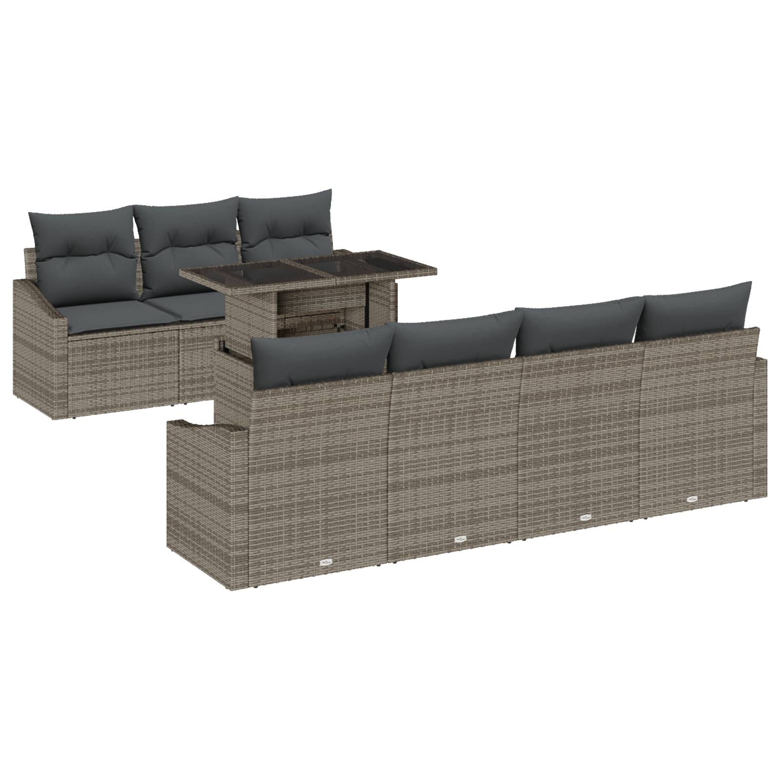 vidaXL 8-teiliges Garten Sofa Set mit Kissen Grau Poly Rattan