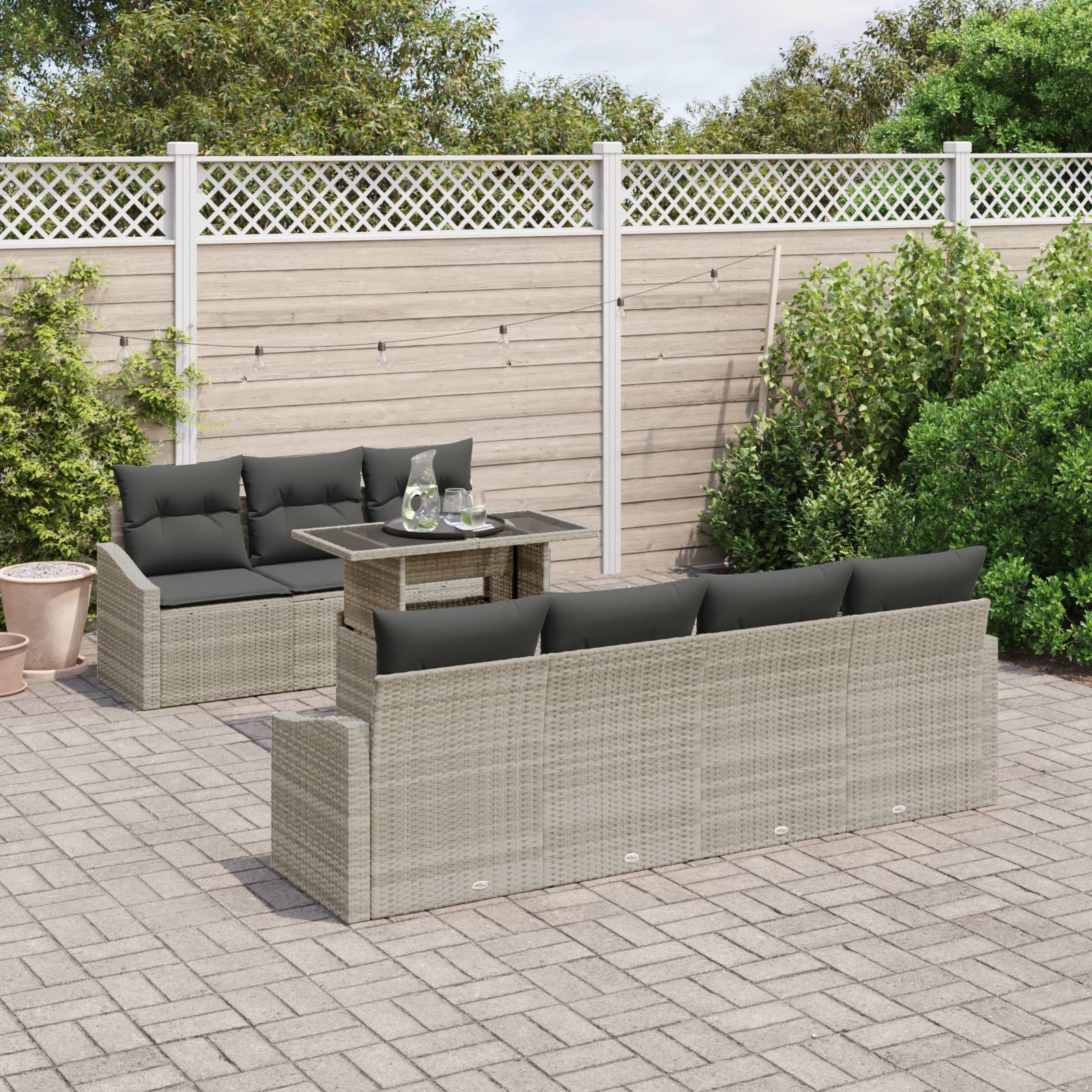 vidaXL 8-tlg. Garten-Sofagarnitur mit Kissen Hellgrau Poly Rattan