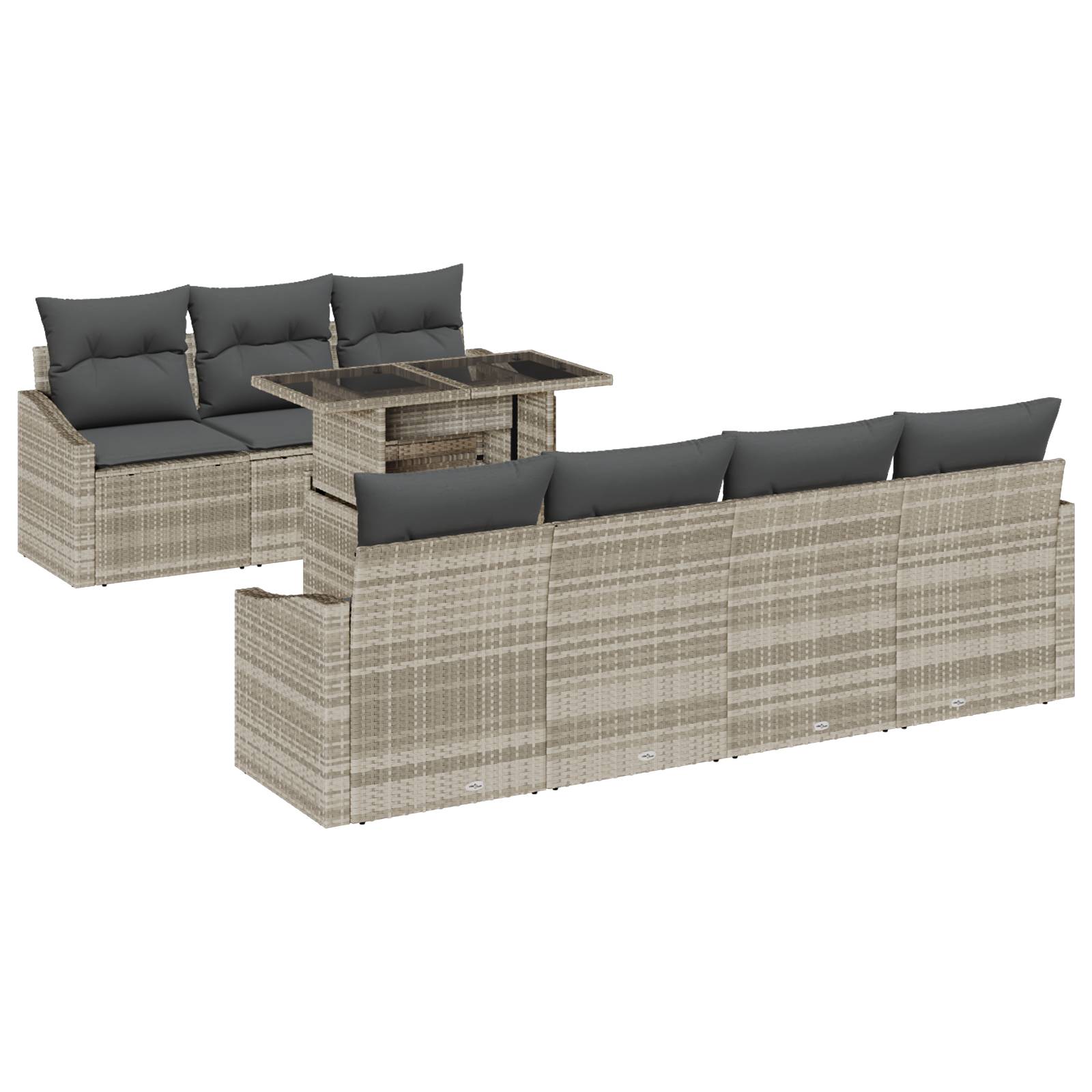 vidaXL 8-tlg. Garten-Sofagarnitur mit Kissen Hellgrau Poly Rattan