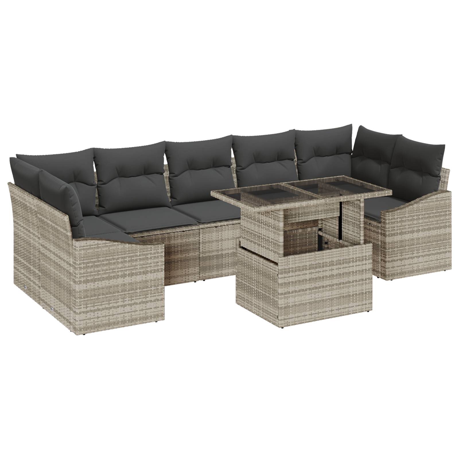 vidaXL 8-tlg. Garten-Sofagarnitur mit Kissen Hellgrau Poly Rattan