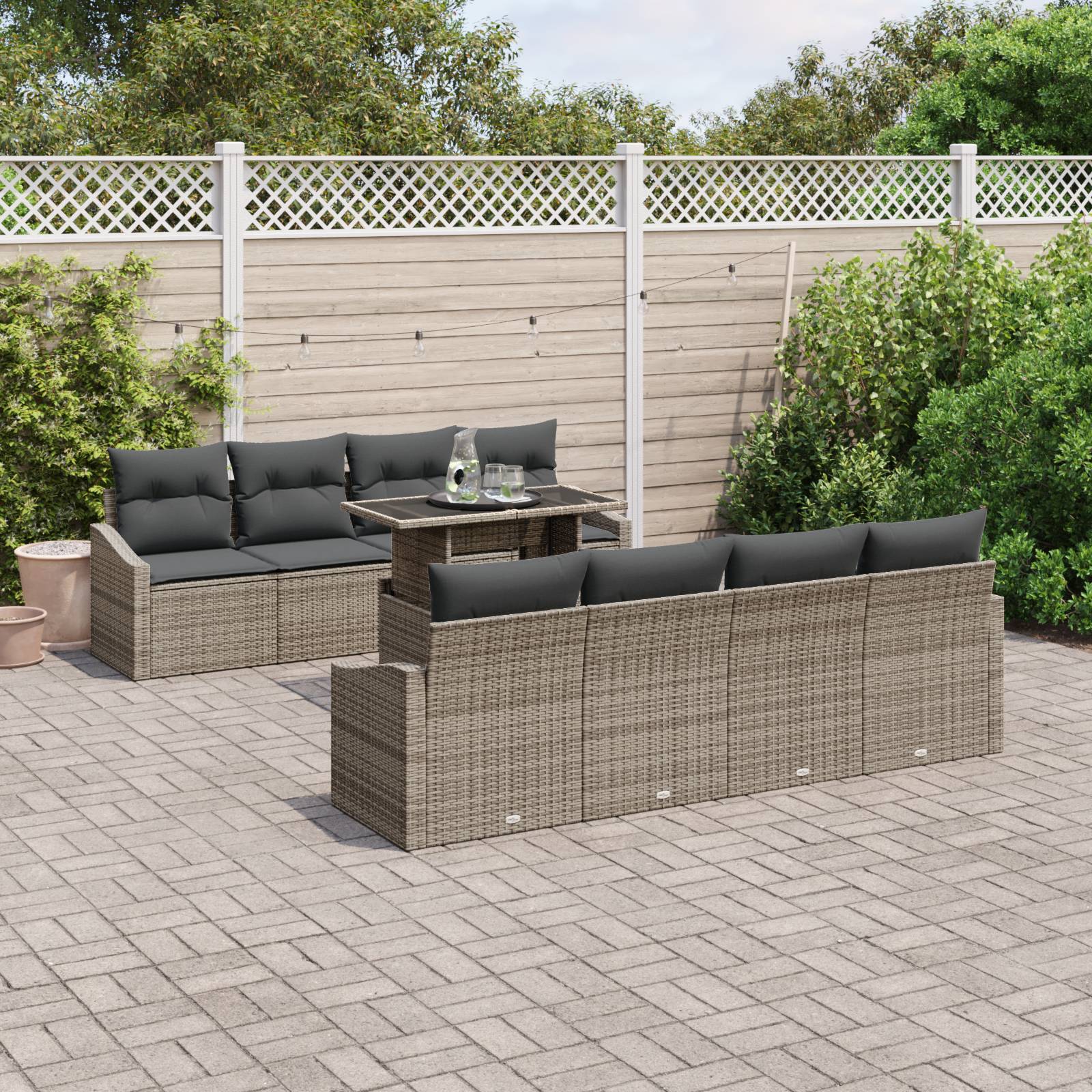 vidaXL 7-teiliges Garten Sofa Set mit Kissen Grau Poly Rattan