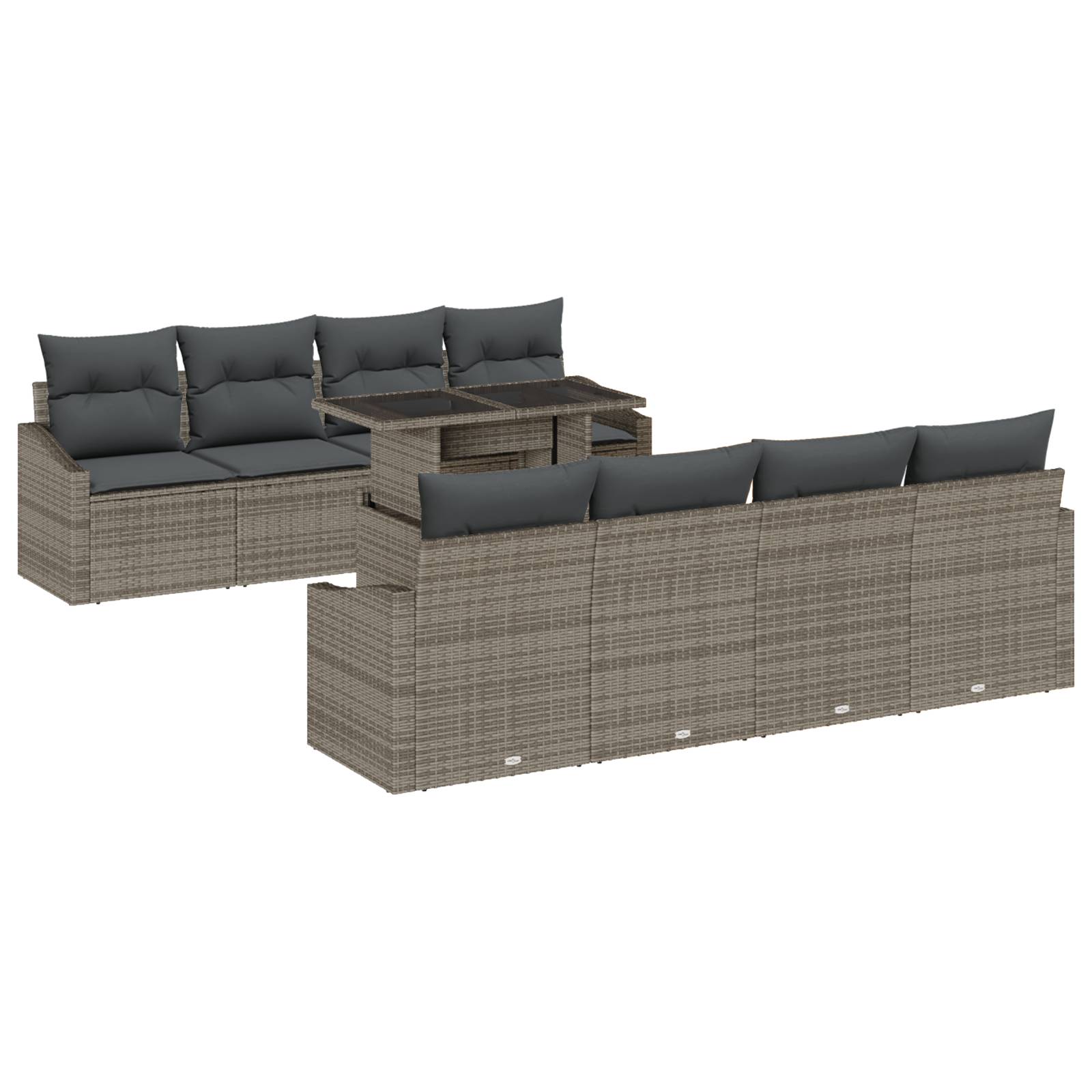 vidaXL 7-teiliges Garten Sofa Set mit Kissen Grau Poly Rattan