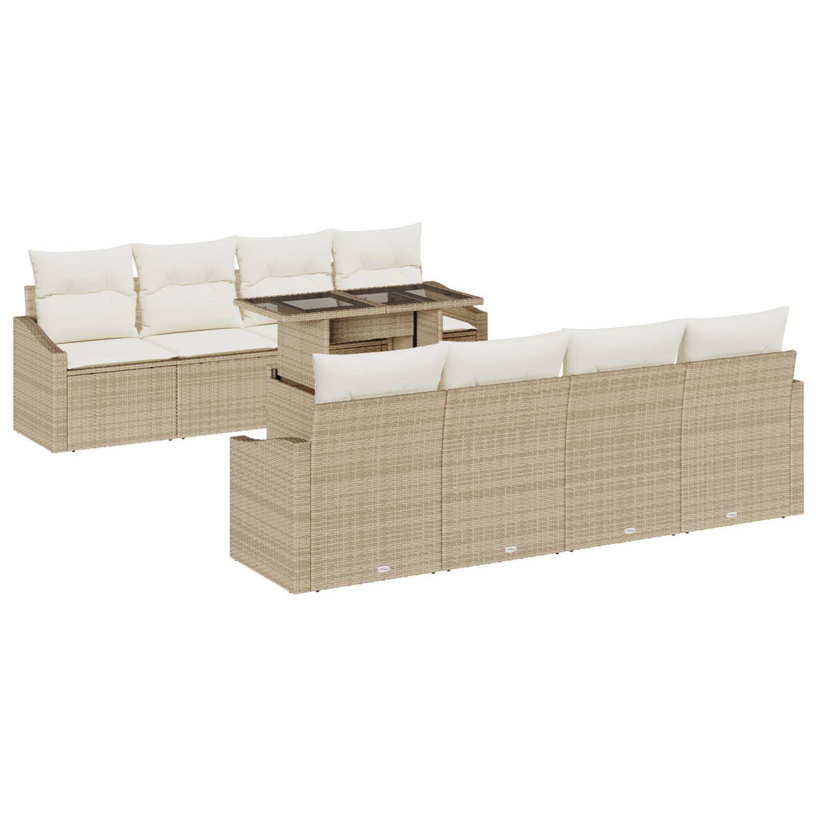 vidaXL 9-tlg. Garten-Sofagarnitur mit Kissen Beige Poly Rattan