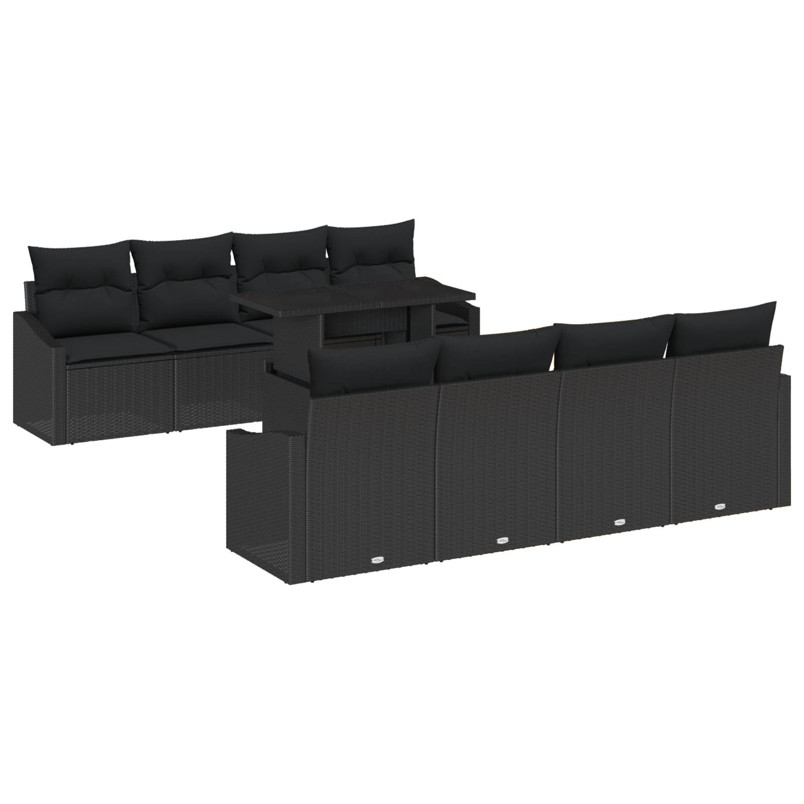 vidaXL 9-tlg. Garten-Sofagarnitur mit Kissen Schwarz Poly Rattan