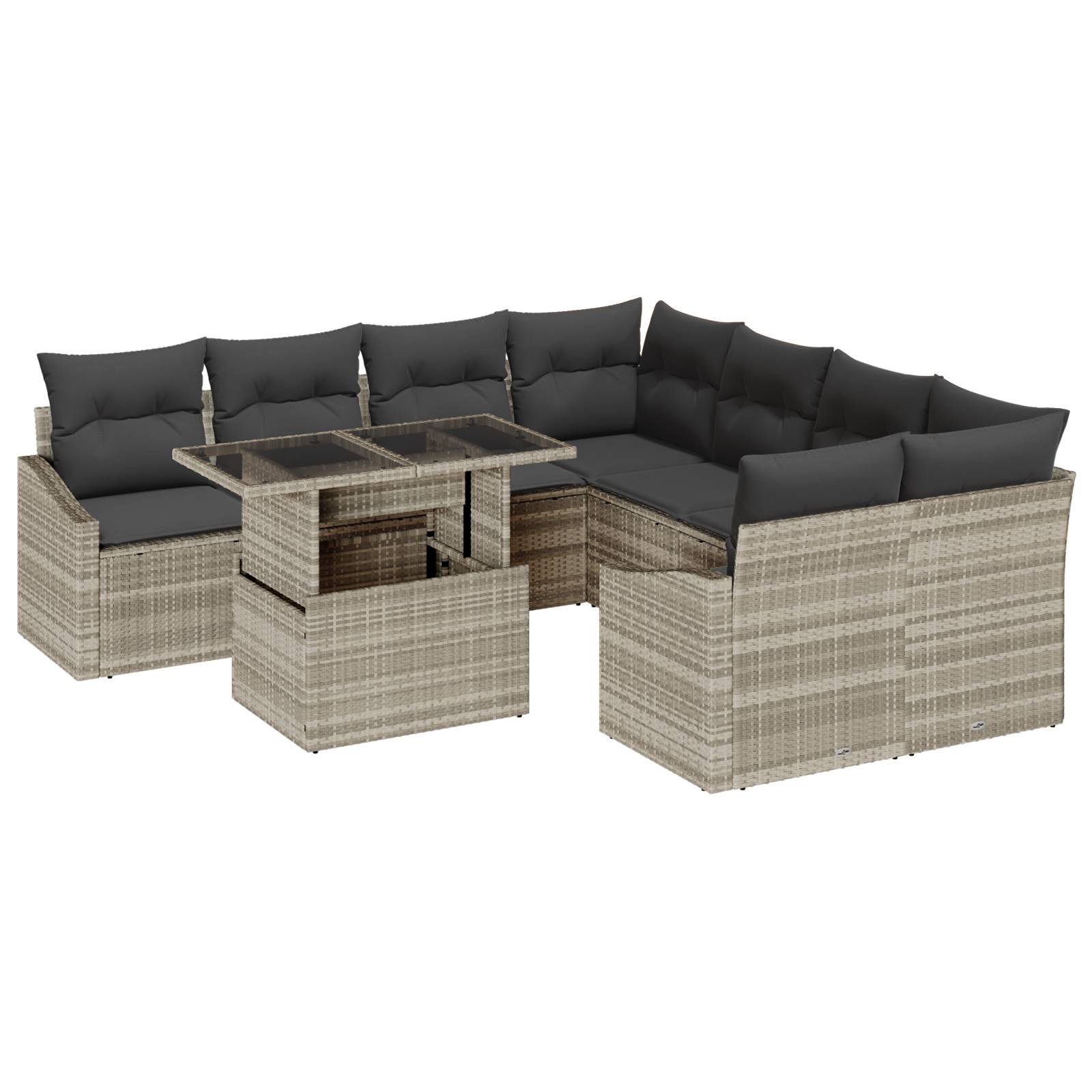 vidaXL 9-tlg. Garten-Sofagarnitur mit Kissen Hellgrau Poly Rattan