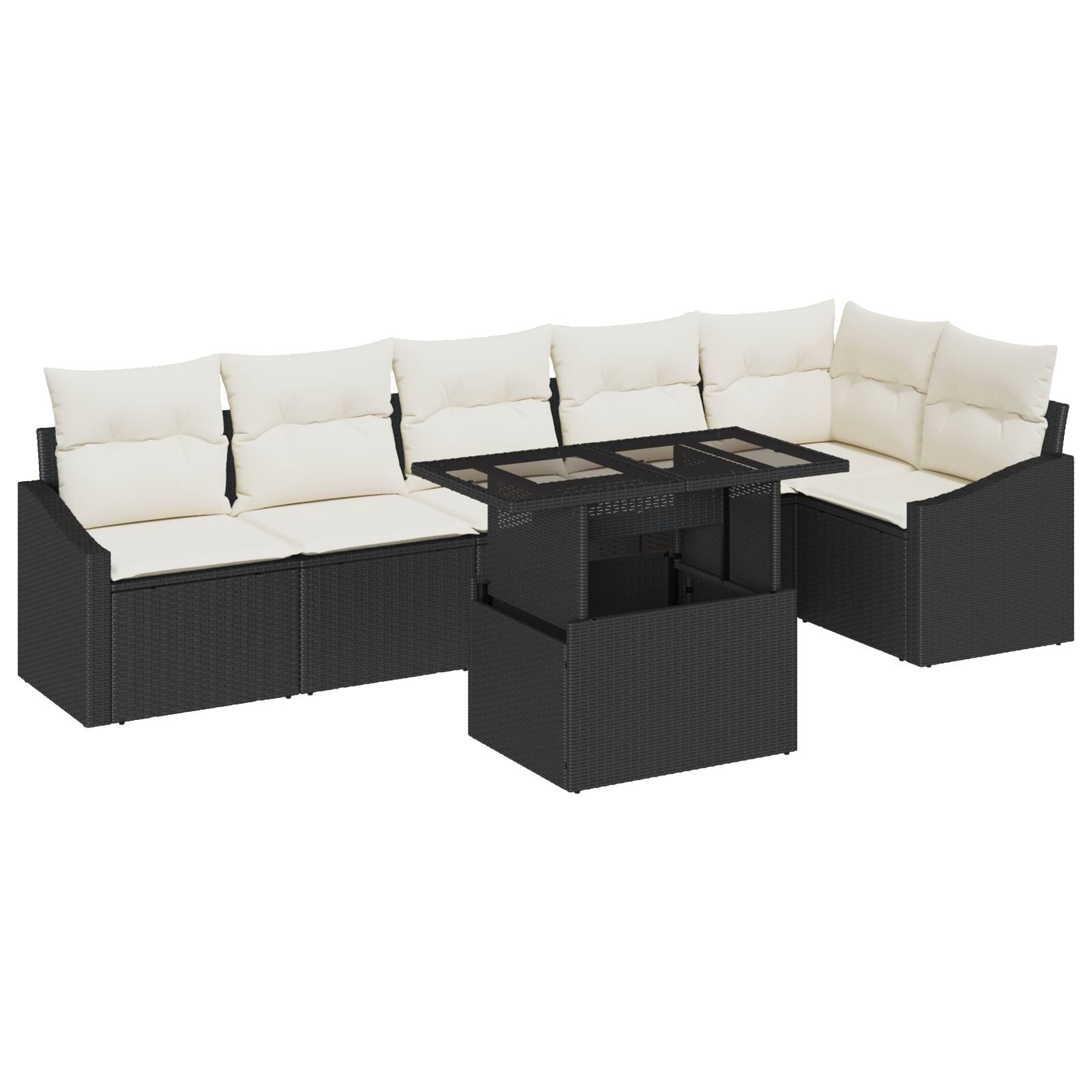 vidaXL 7-tlg. Garten-Sofagarnitur mit Kissen Schwarz Poly Rattan