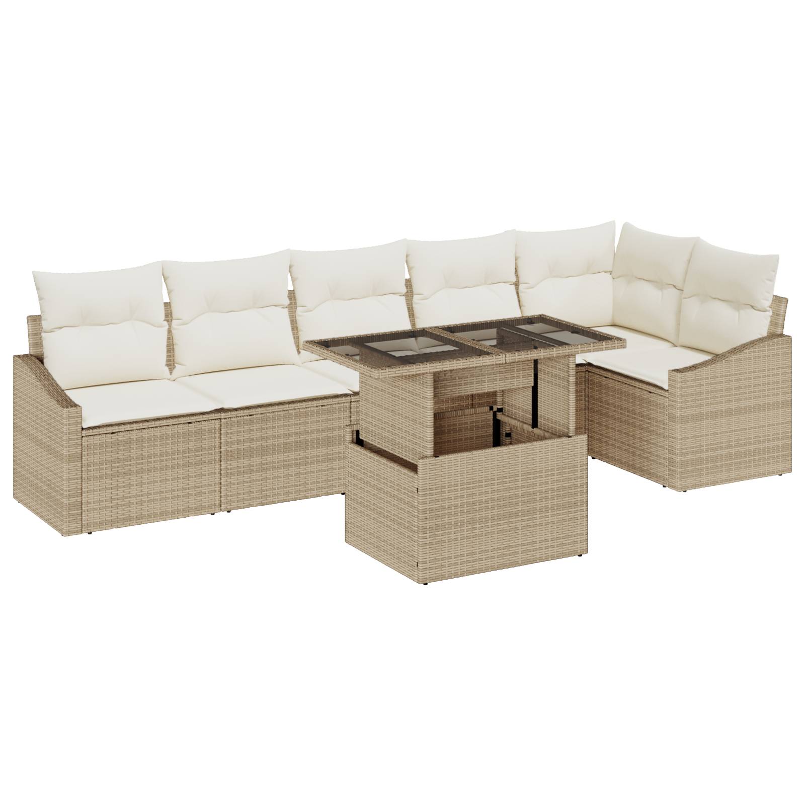 vidaXL 7-tlg. Garten-Sofagarnitur mit Kissen Beige Poly Rattan