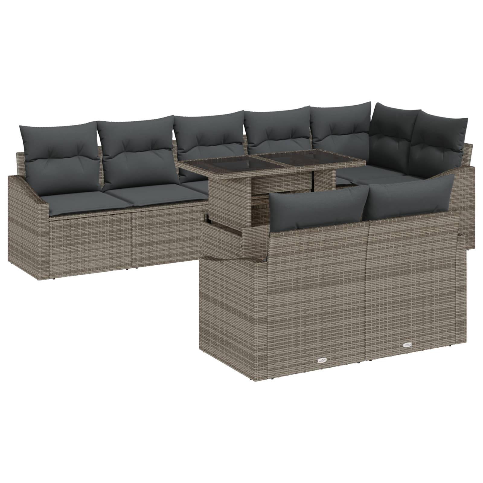 vidaXL 9-teiliges Garten Sofa Set mit Kissen Grau Poly Rattan