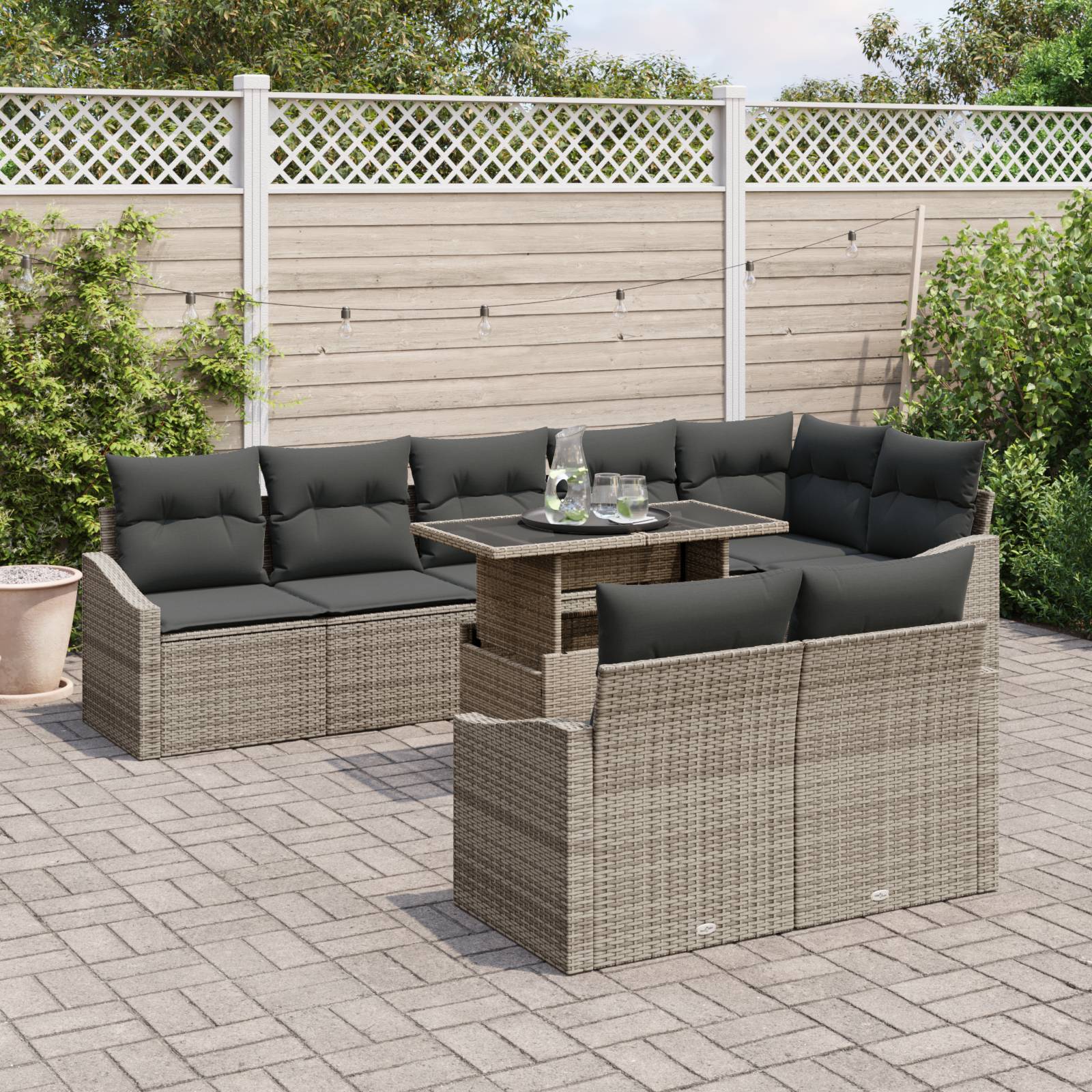 vidaXL 9-teiliges Garten Sofa Set mit Kissen Grau Poly Rattan