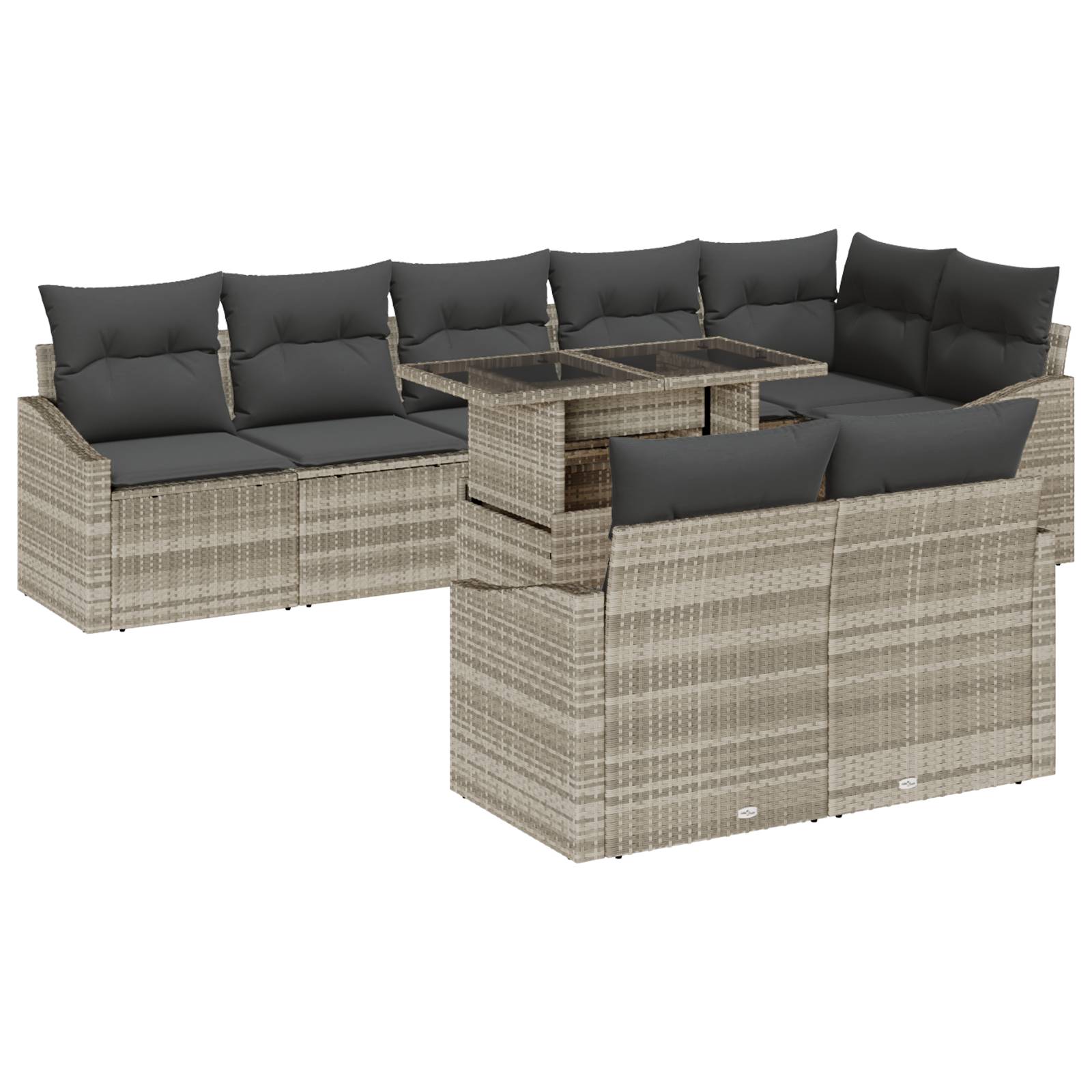 vidaXL 9-tlg. Garten-Sofagarnitur mit Kissen Hellgrau Poly Rattan