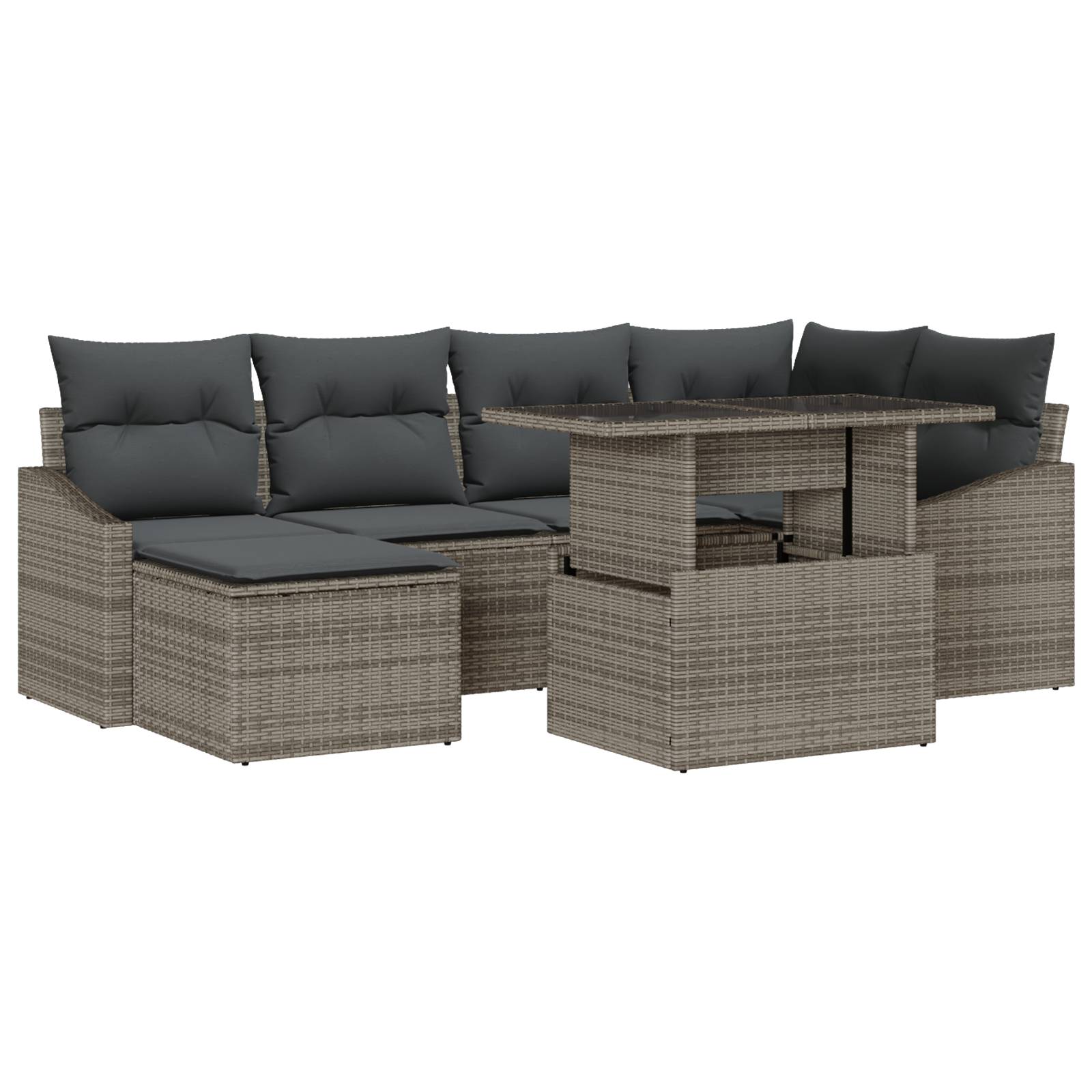 vidaXL 7 Teiliges Garten Sofa Set mit Kissen Grau Poly Rattan