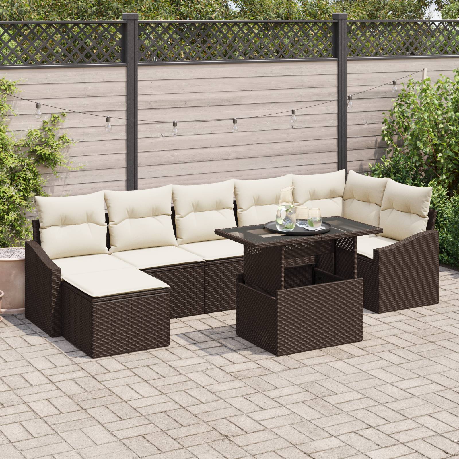 vidaXL 8-tlg. Garten-Sofagarnitur mit Kissen Braun Poly Rattan