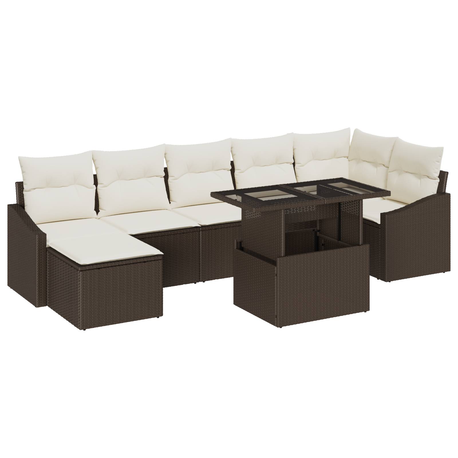 vidaXL 8-tlg. Garten-Sofagarnitur mit Kissen Braun Poly Rattan