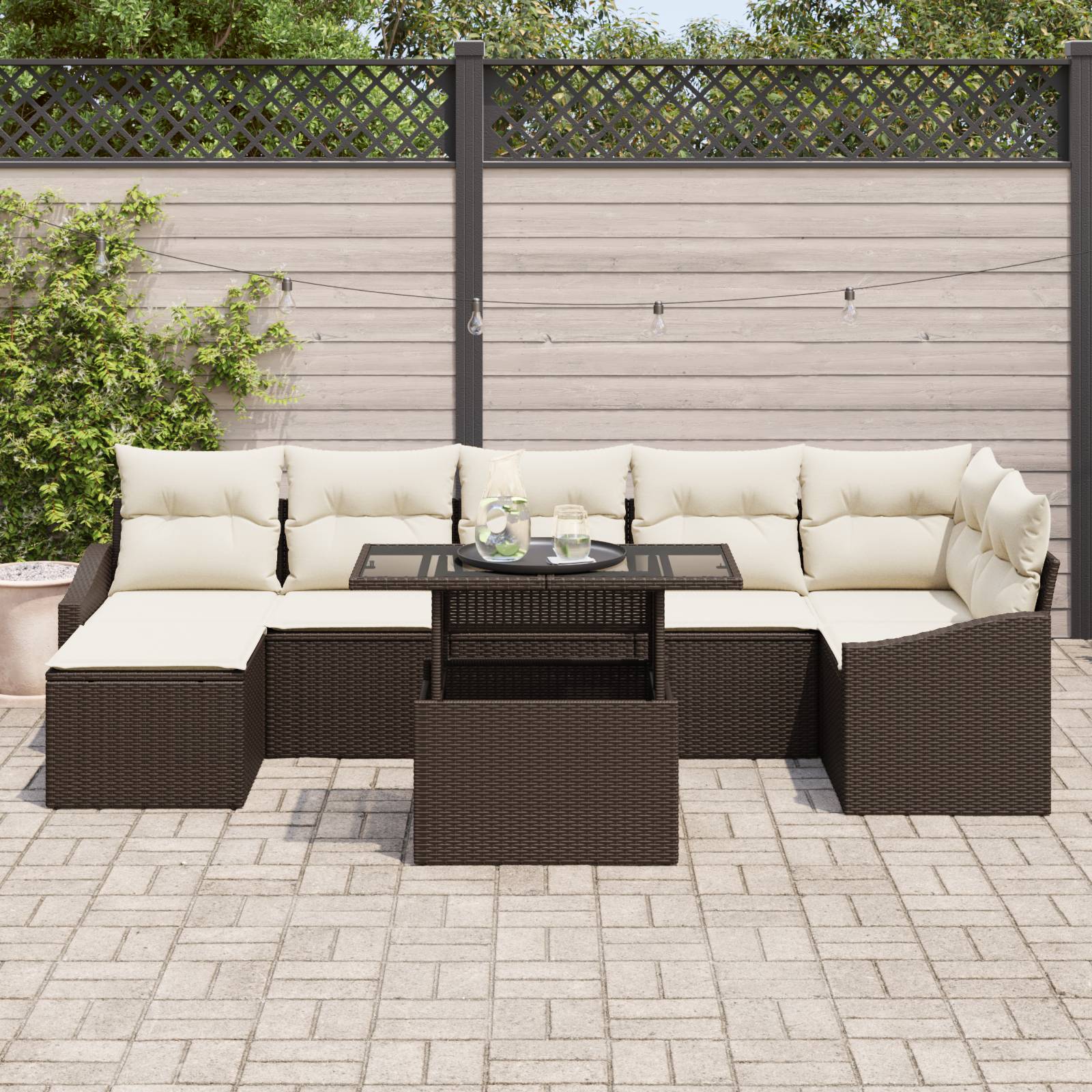vidaXL 8-tlg. Garten-Sofagarnitur mit Kissen Braun Poly Rattan