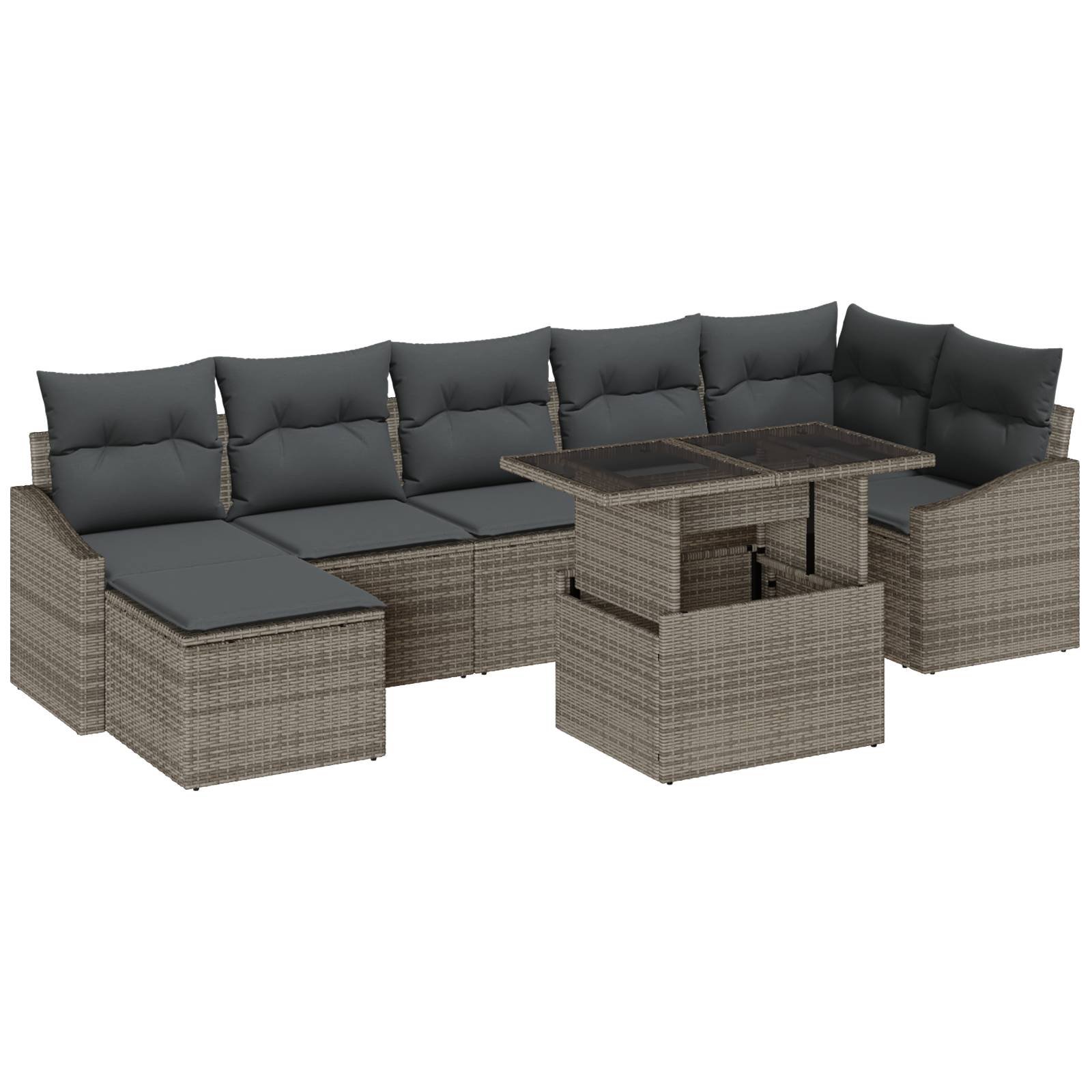 vidaXL 8-teiliges Garten Sofa Set mit Kissen Grau Poly Rattan