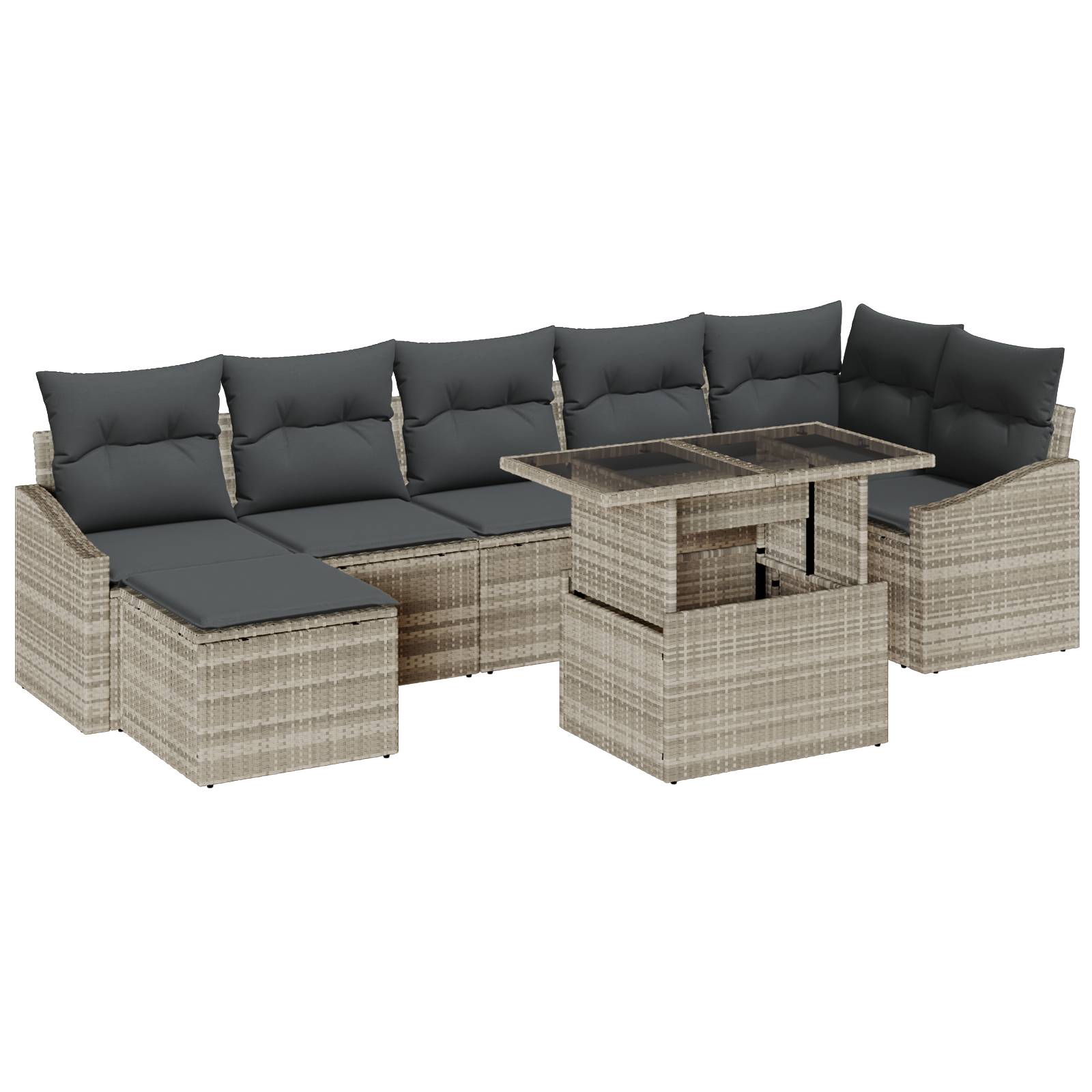 vidaXL 8-tlg. Garten-Sofagarnitur mit Kissen Hellgrau Poly Rattan