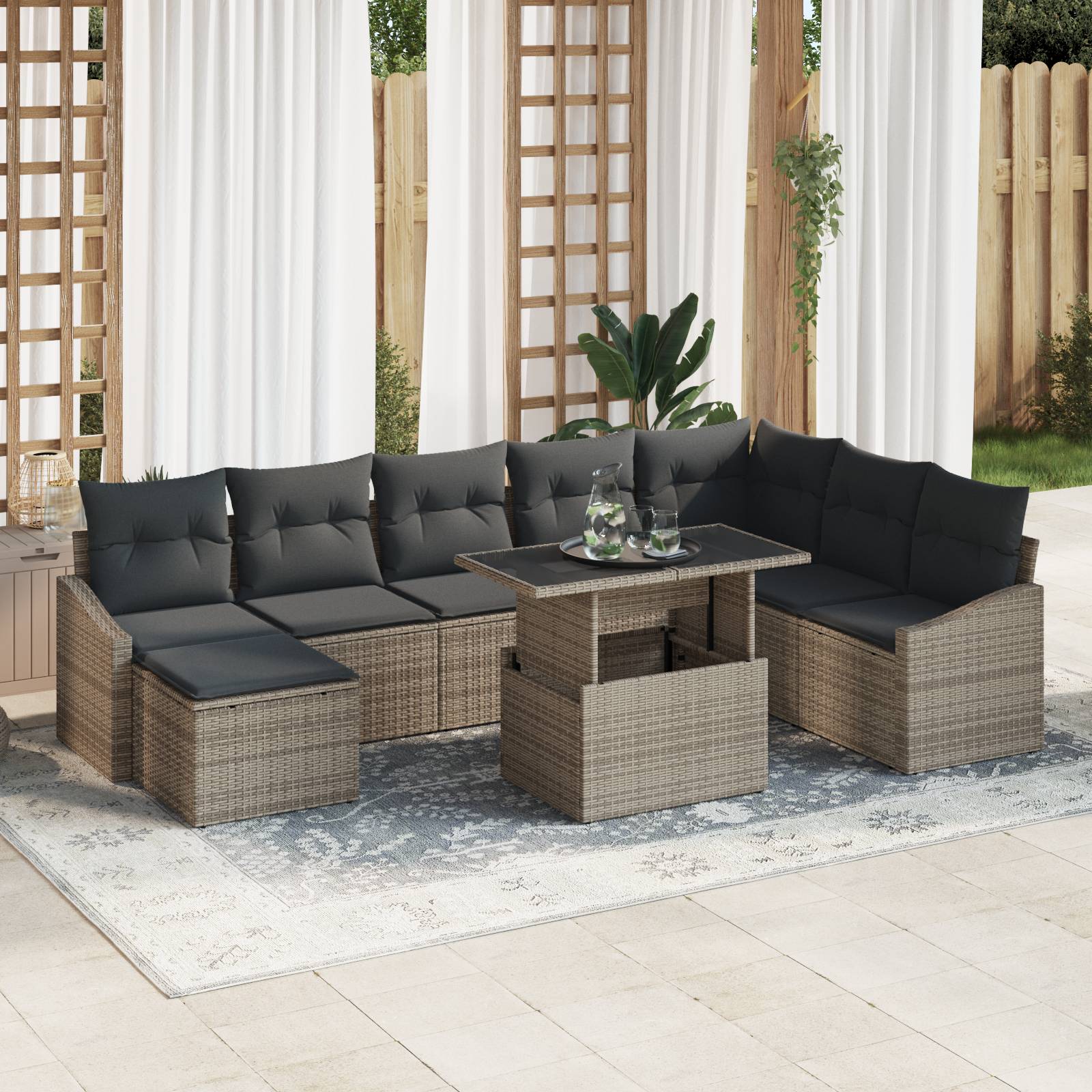 vidaXL 9-teiliges Garten-Sofa-Set mit Kissen Grau Poly Rattan