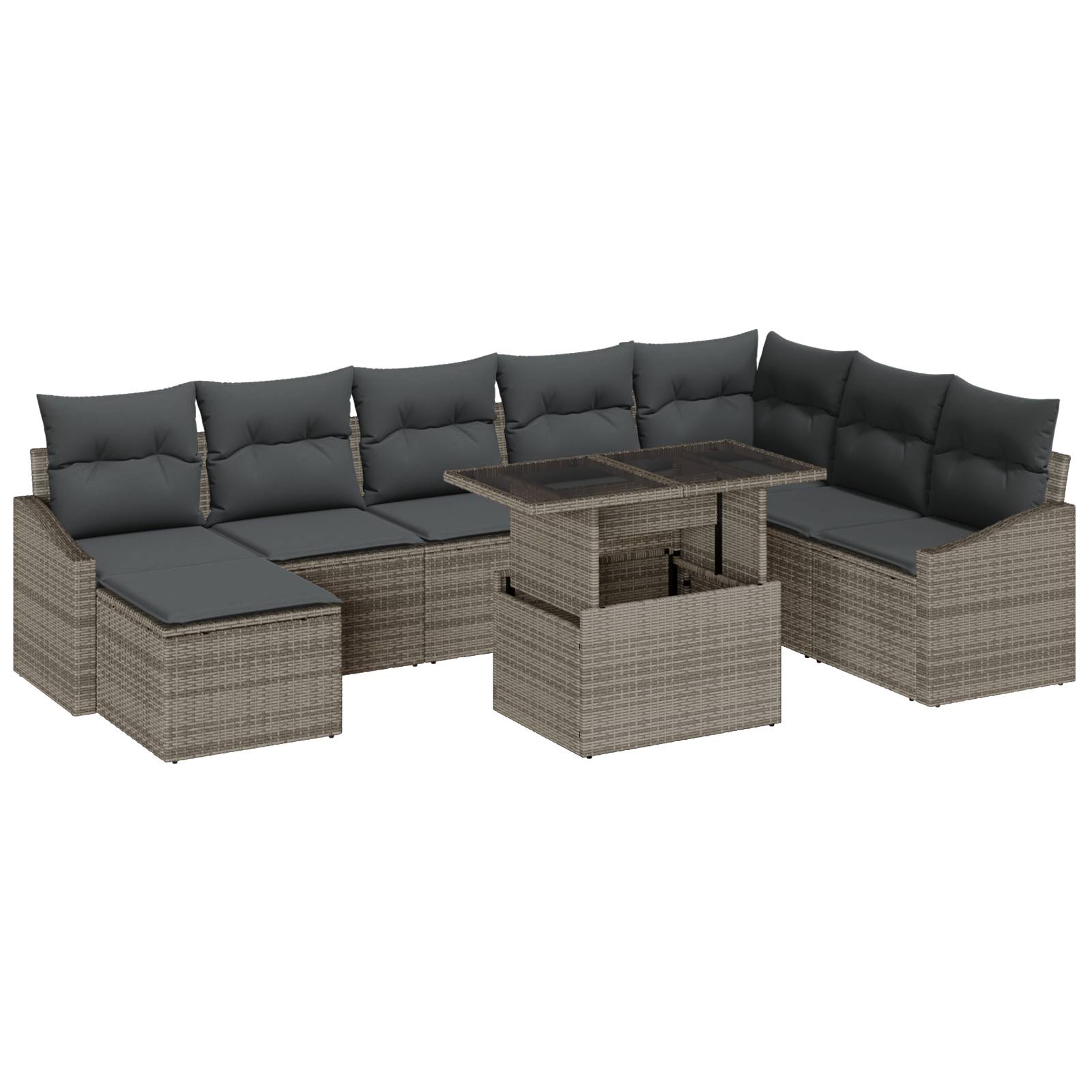 vidaXL 9-teiliges Garten-Sofa-Set mit Kissen Grau Poly Rattan