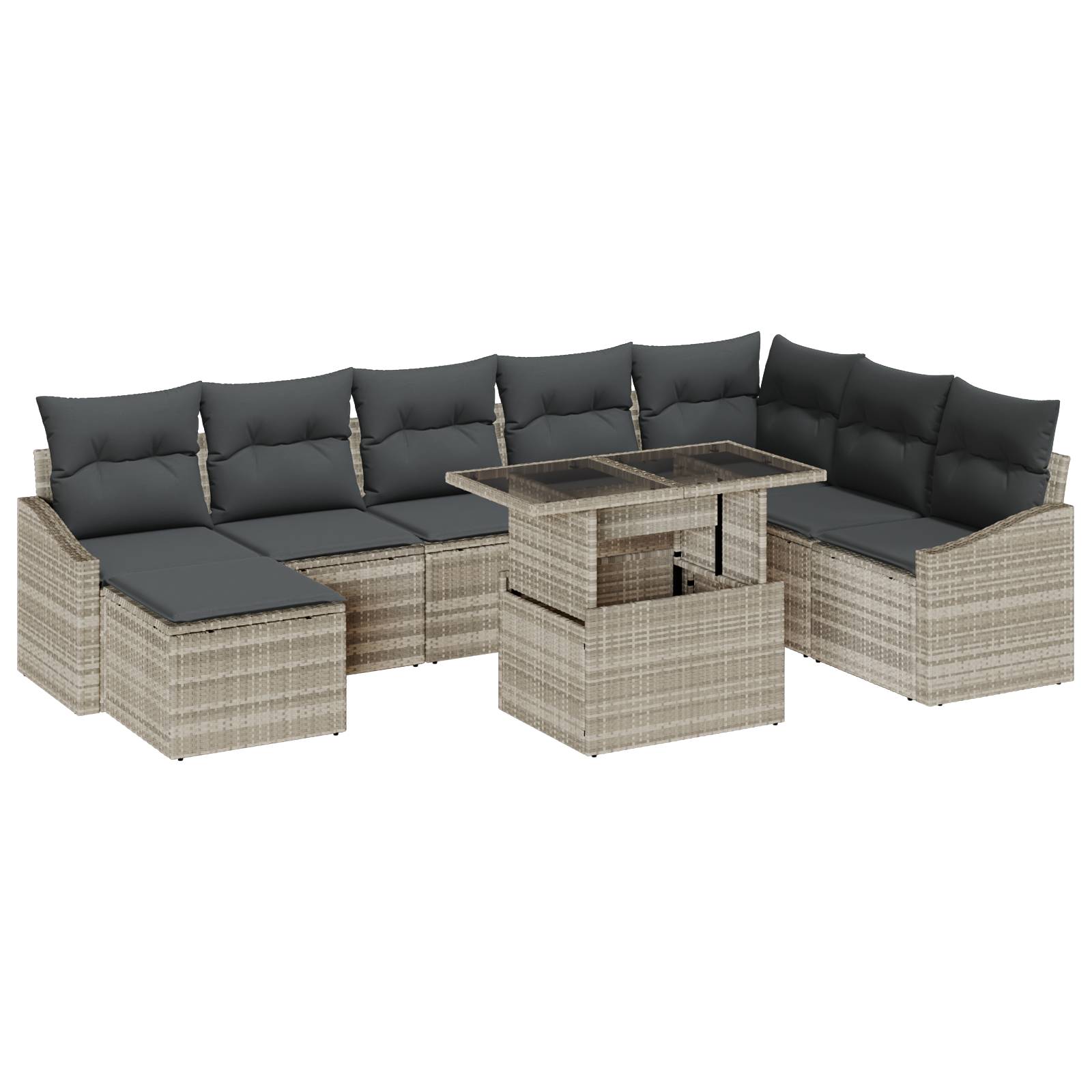 vidaXL 9-teiliges Garten-Sofa-Set mit Kissen in Hellgrau Poly-Rattan