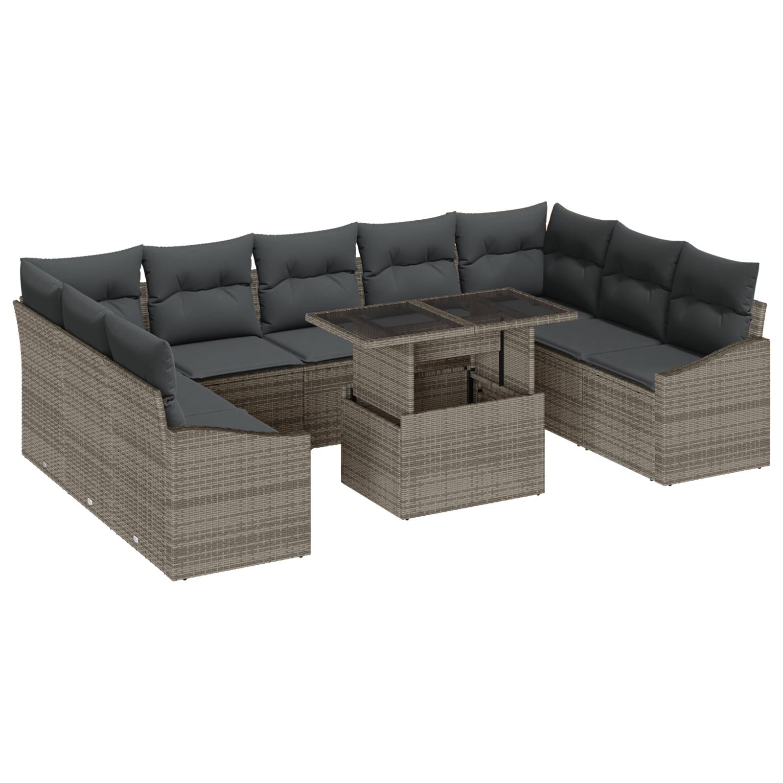 vidaXL 10-teiliges Garten Sofaset mit Kissen Grau Poly Rattan