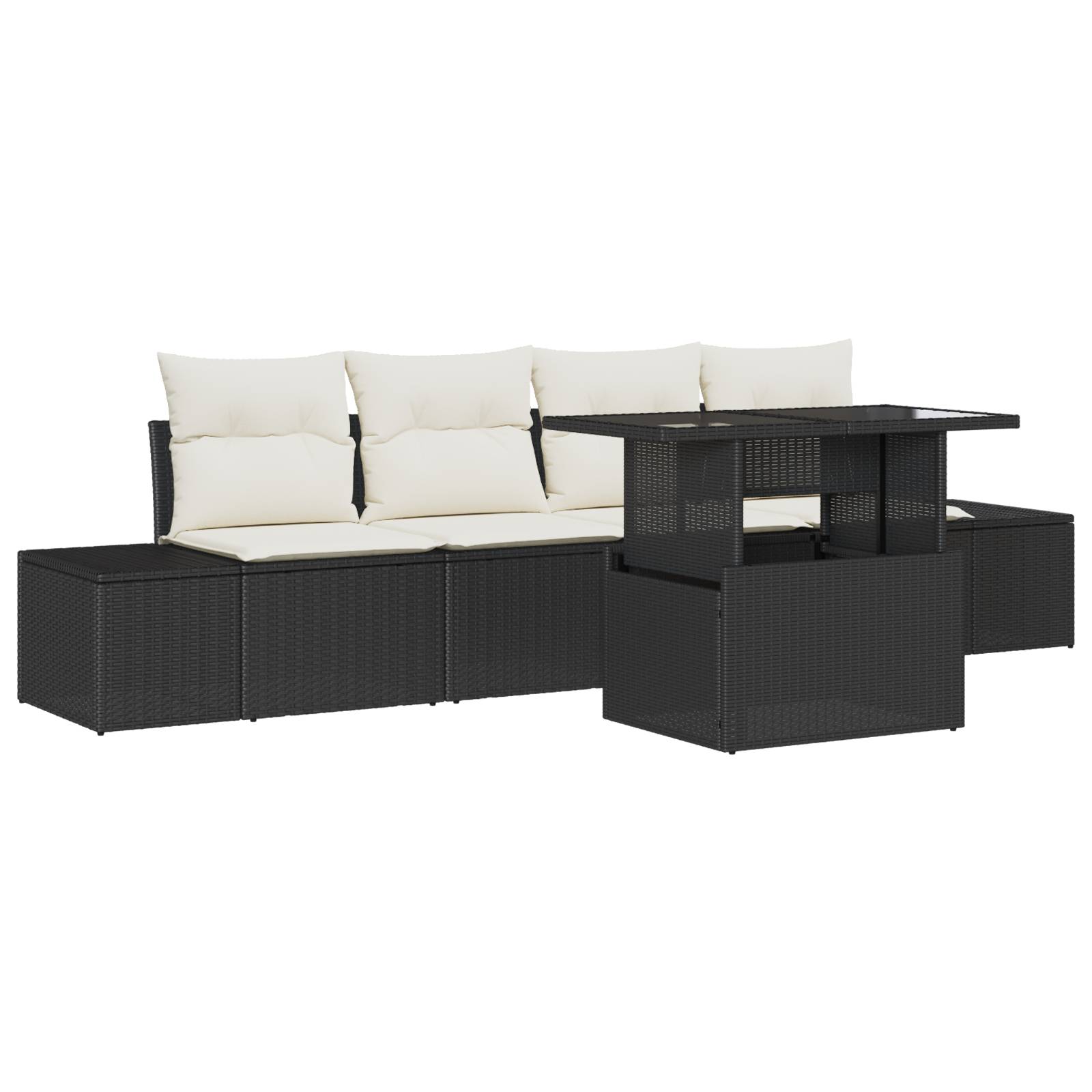 vidaXL 5-tlg. Garten-Sofagarnitur mit Kissen Schwarz Poly Rattan