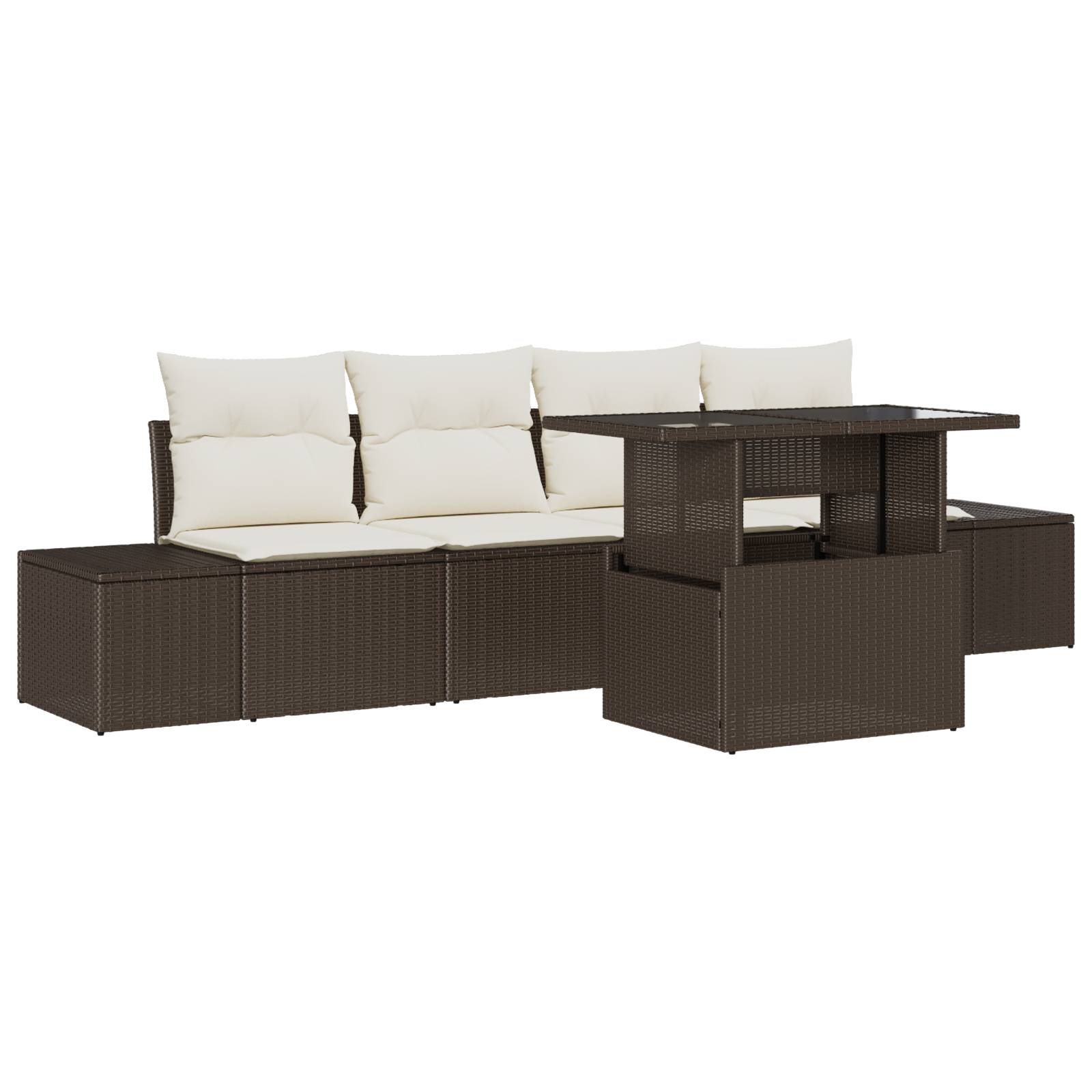 vidaXL 5-tlg. Garten-Sofagarnitur mit Kissen Braun Poly Rattan