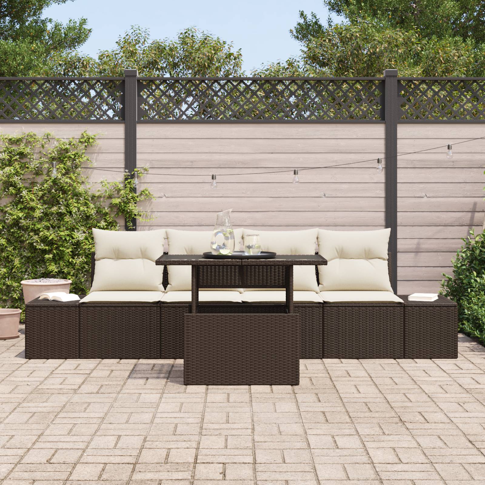 vidaXL 5-tlg. Garten-Sofagarnitur mit Kissen Braun Poly Rattan