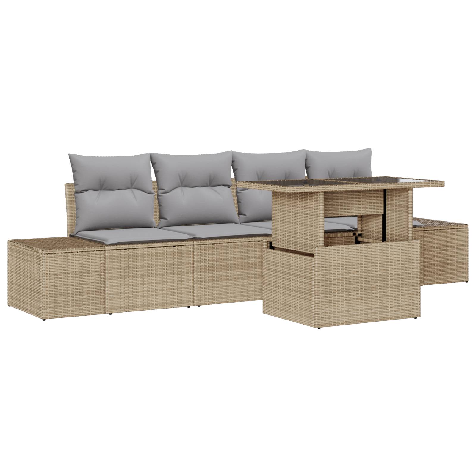vidaXL 5-tlg. Garten-Sofagarnitur mit Kissen Beige Poly Rattan