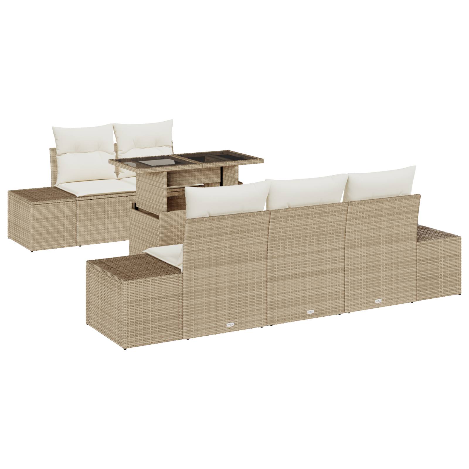 vidaXL 6-tlg. Garten-Sofagarnitur mit Kissen Beige Poly Rattan