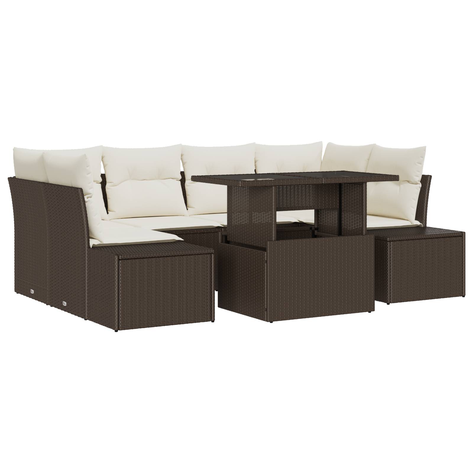 vidaXL 7-tlg. Garten-Sofagarnitur mit Kissen Braun Poly Rattan