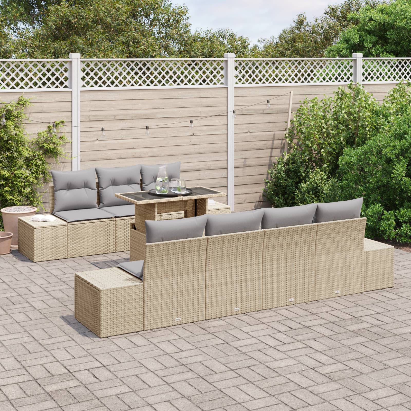 vidaXL 8-tlg. Garten-Sofagarnitur mit Kissen Beige Poly Rattan