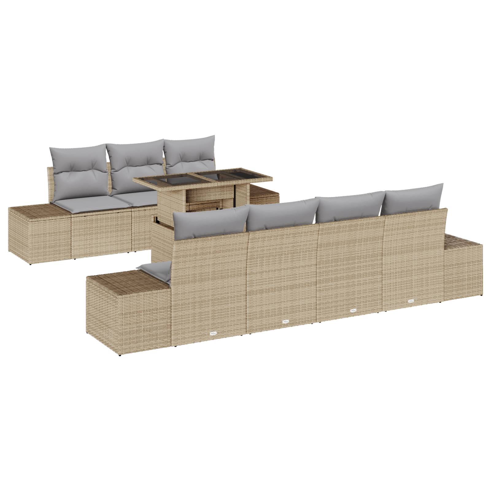 vidaXL 8-tlg. Garten-Sofagarnitur mit Kissen Beige Poly Rattan