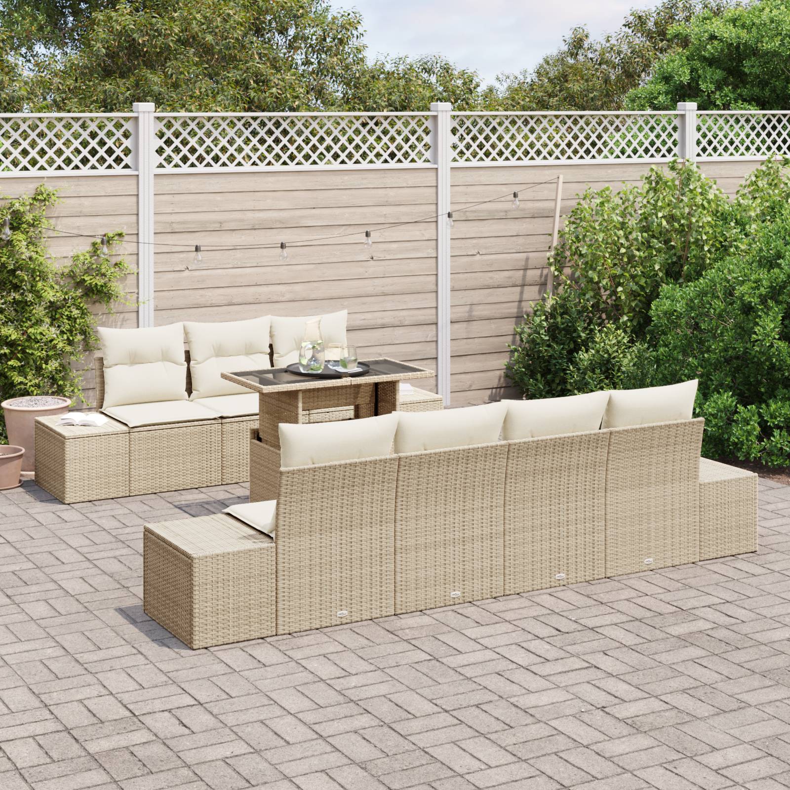 vidaXL 8-tlg. Garten-Sofagarnitur mit Kissen Beige Poly Rattan