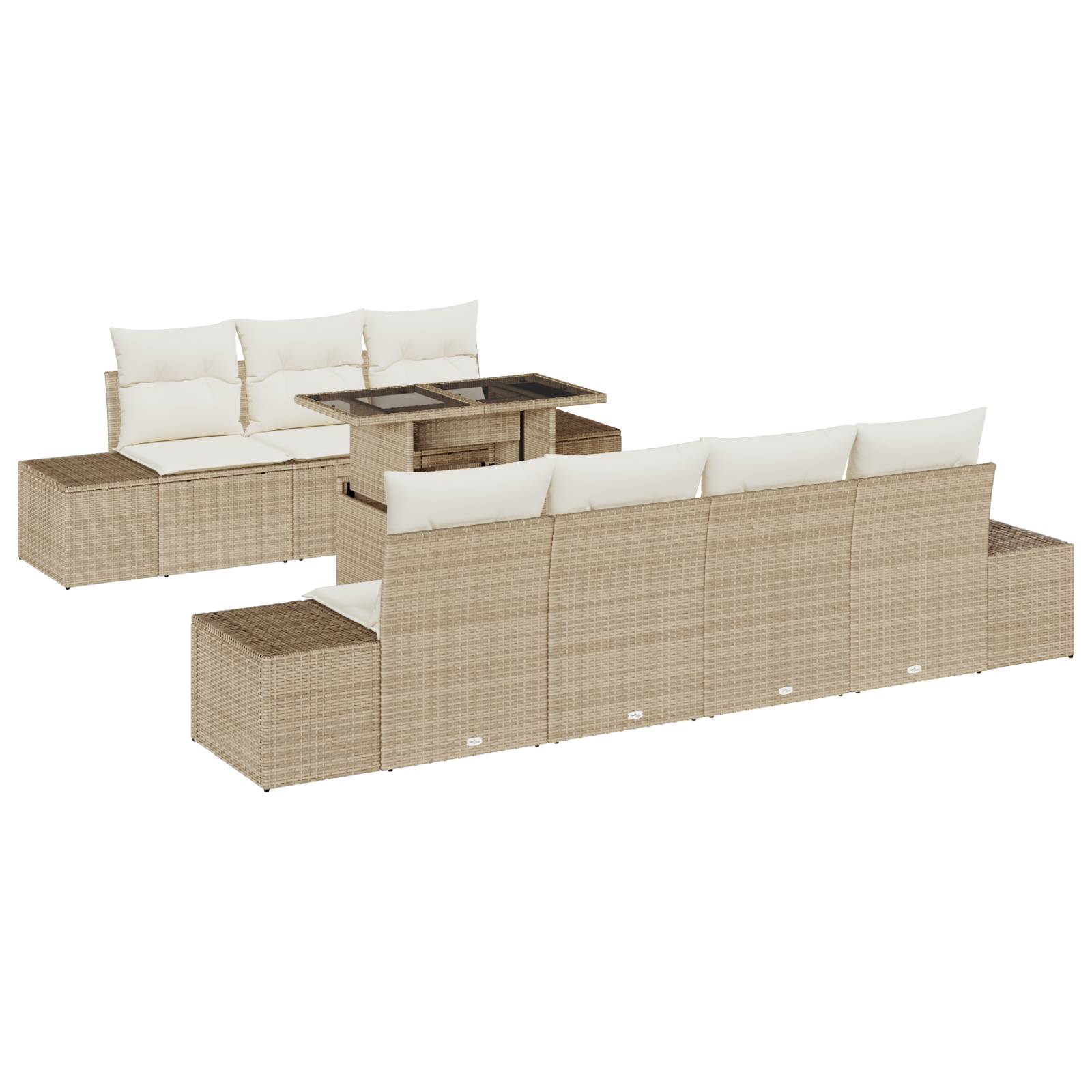 vidaXL 8-tlg. Garten-Sofagarnitur mit Kissen Beige Poly Rattan