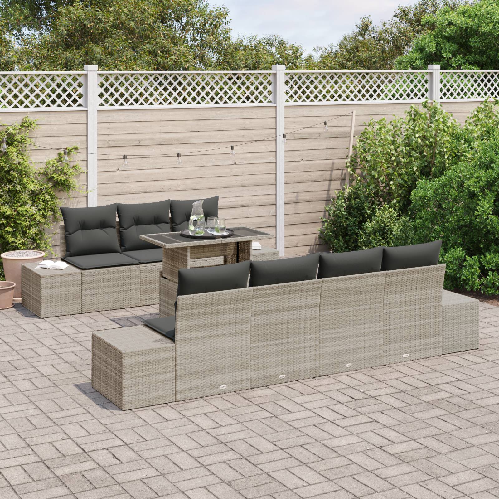 vidaXL 8-tlg. Garten-Sofagarnitur mit Kissen Hellgrau Poly Rattan