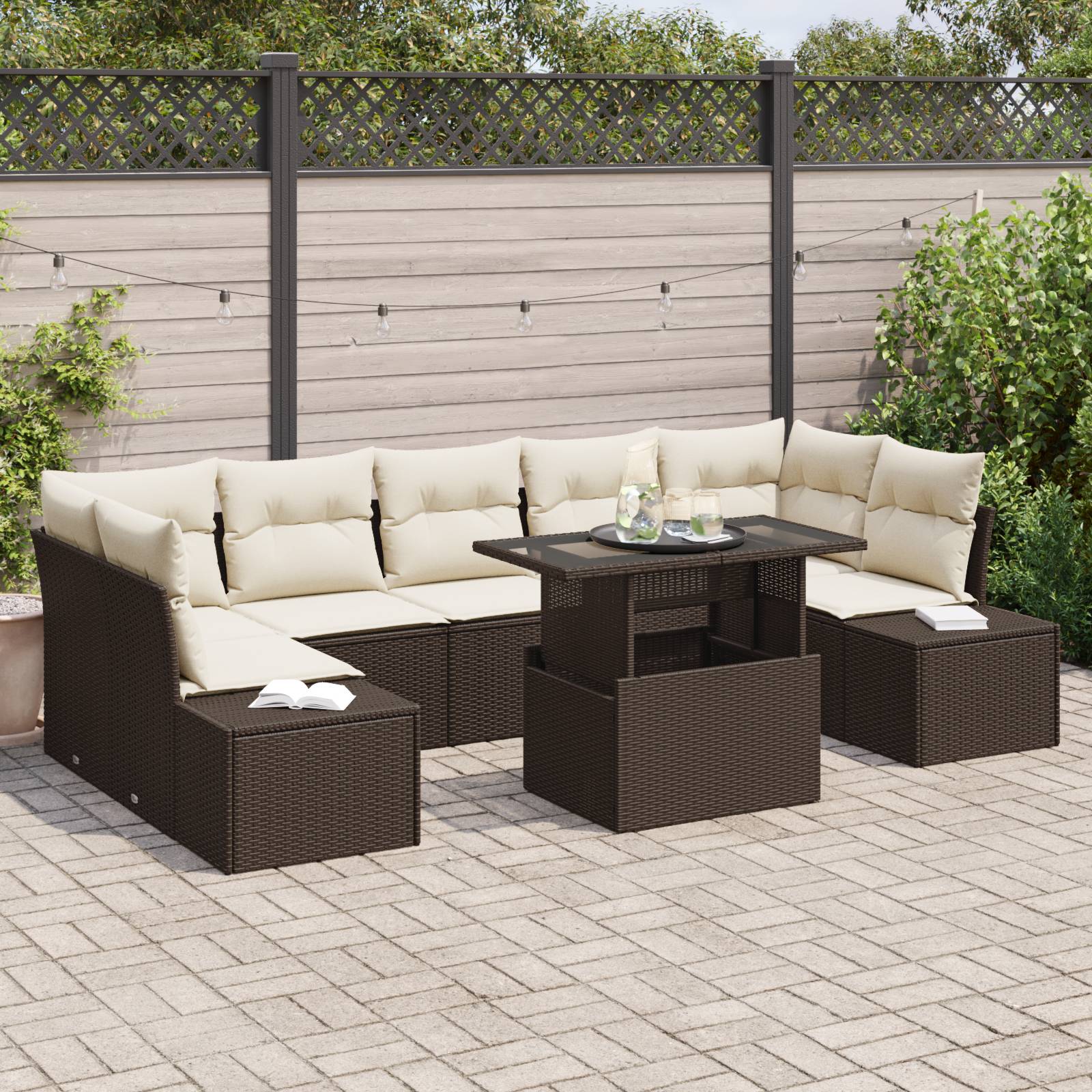 vidaXL 8-tlg. Garten-Sofagarnitur mit Kissen Braun Poly Rattan