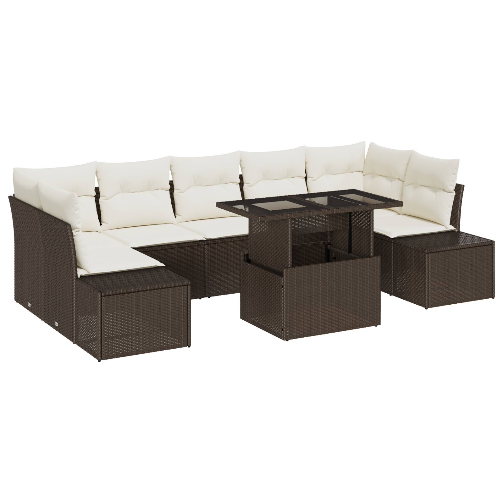 vidaXL 8-tlg. Garten-Sofagarnitur mit Kissen Braun Poly Rattan
