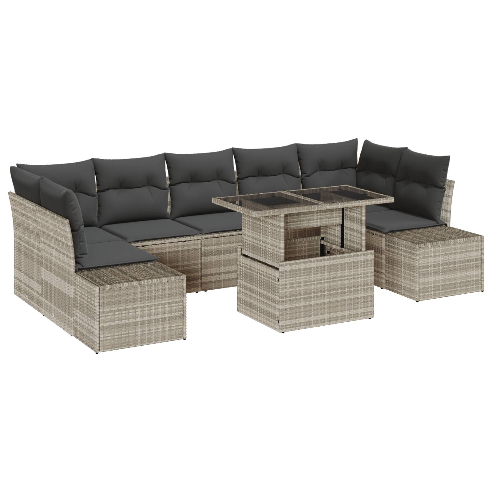 vidaXL 8-tlg. Garten-Sofagarnitur mit Kissen Hellgrau Poly Rattan