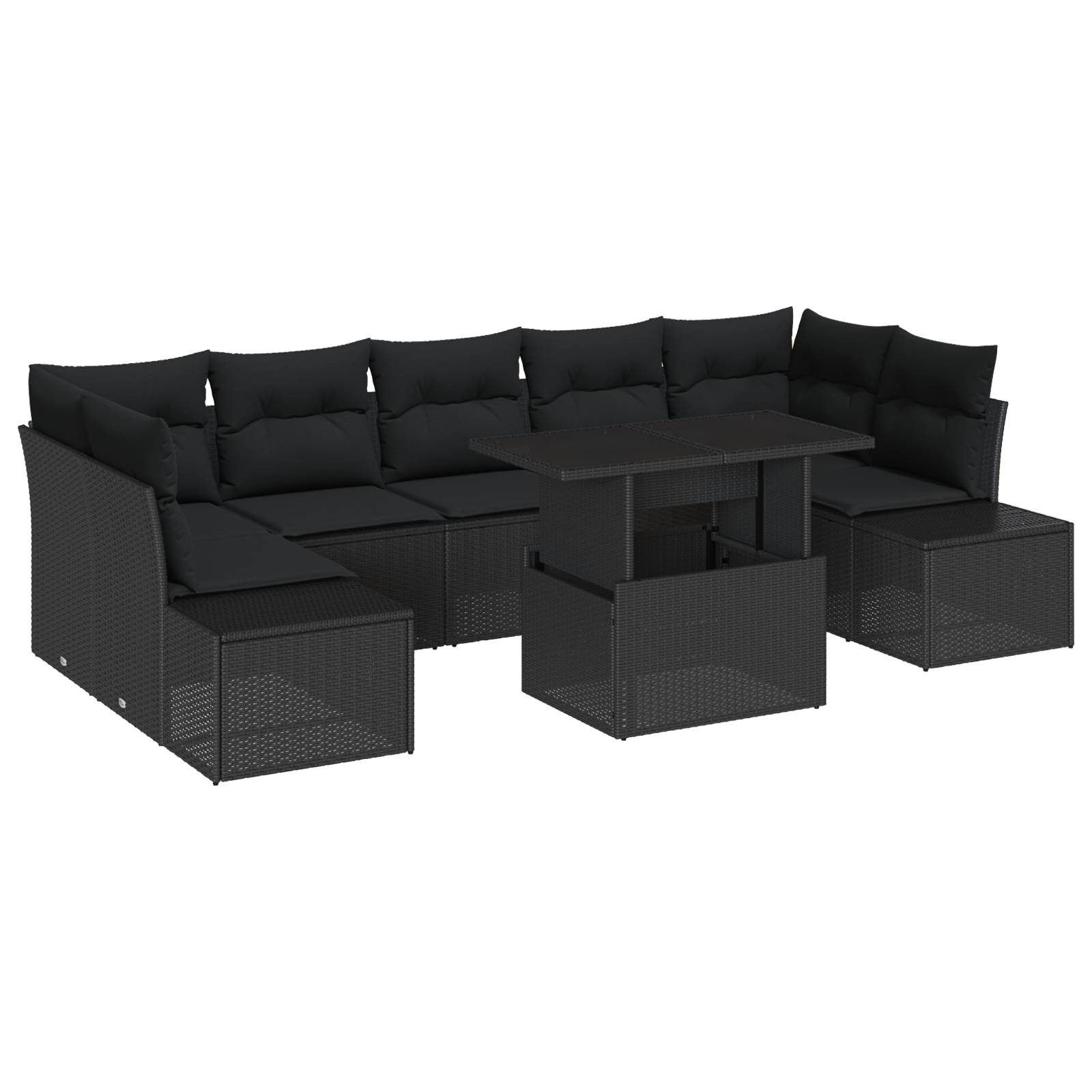 vidaXL 8-tlg. Garten-Sofagarnitur mit Kissen Schwarz Poly Rattan