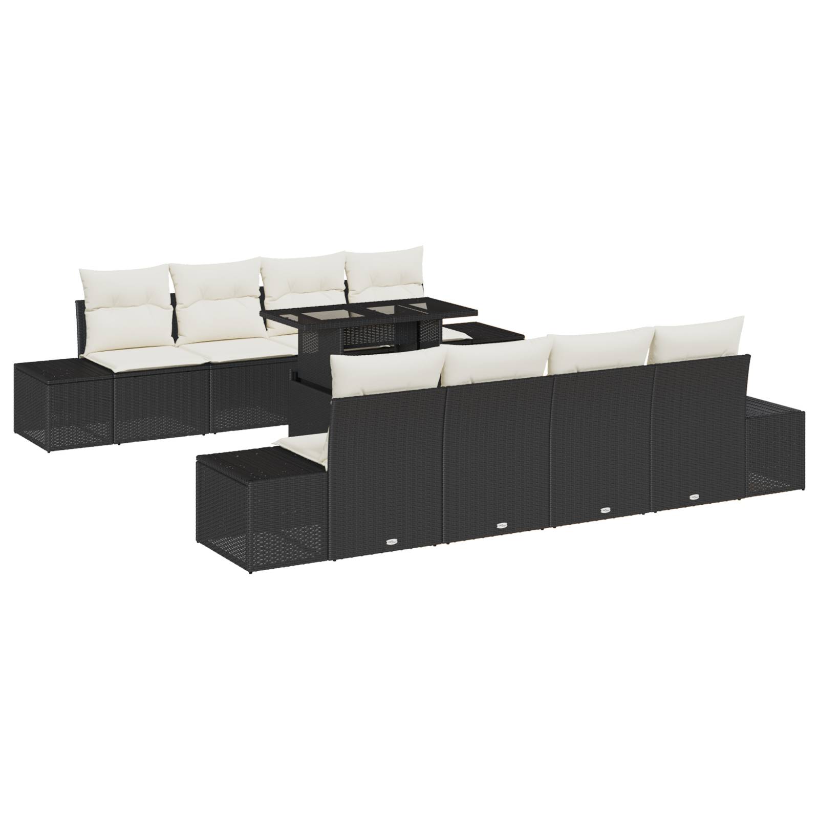vidaXL 7-tlg. Garten-Sofagarnitur mit Kissen Schwarz Poly Rattan