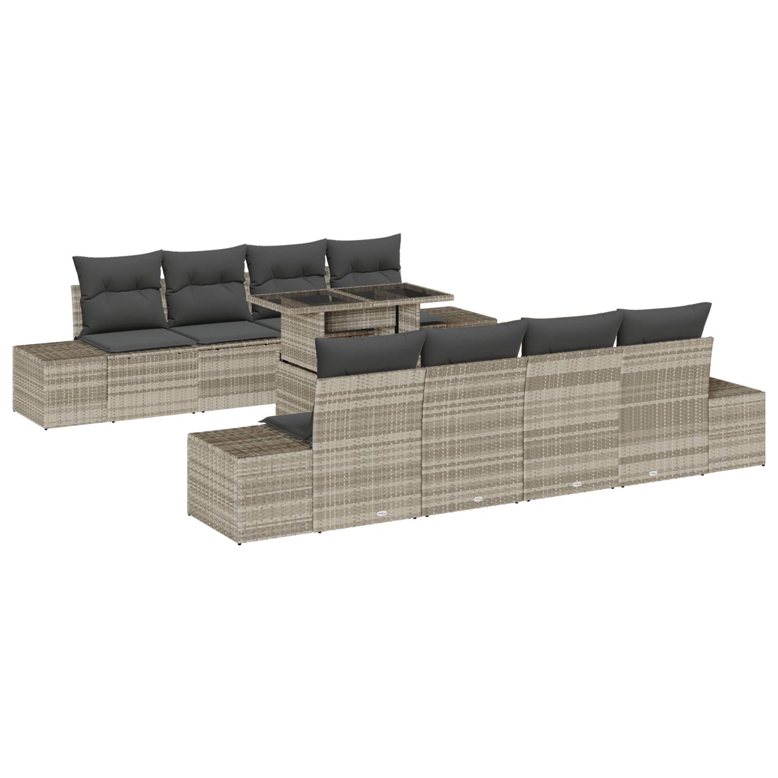 vidaXL 9-tlg. Garten-Sofagarnitur mit Kissen Hellgrau Poly Rattan