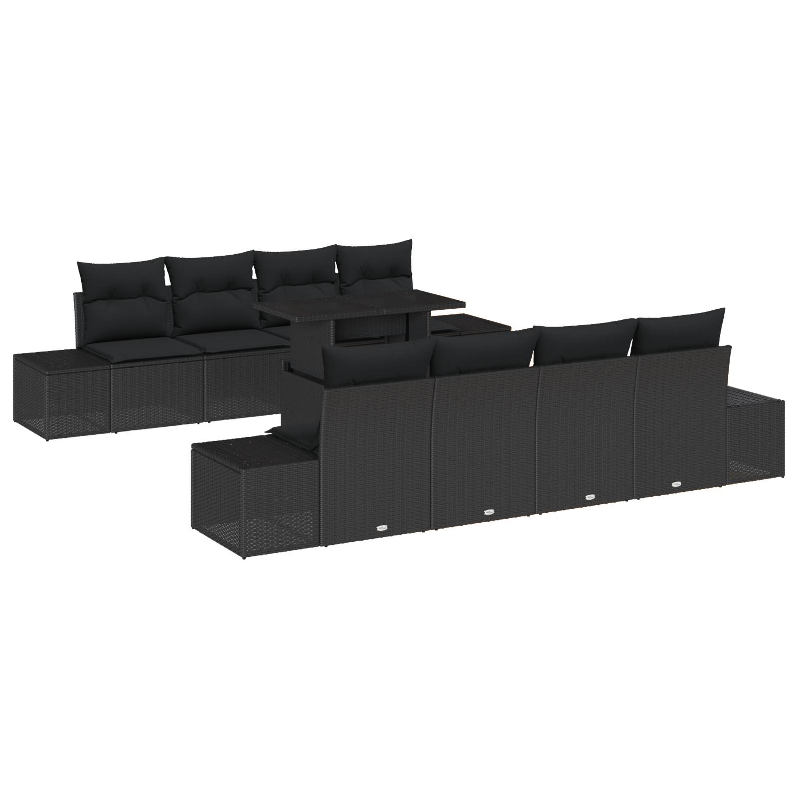 vidaXL 7-tlg. Garten-Sofagarnitur mit Kissen Schwarz Poly Rattan