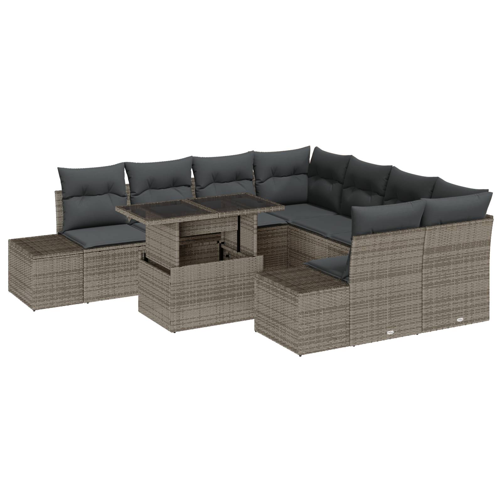 vidaXL 9-tlg. Garten-Sofagarnitur mit Kissen Grau Poly Rattan