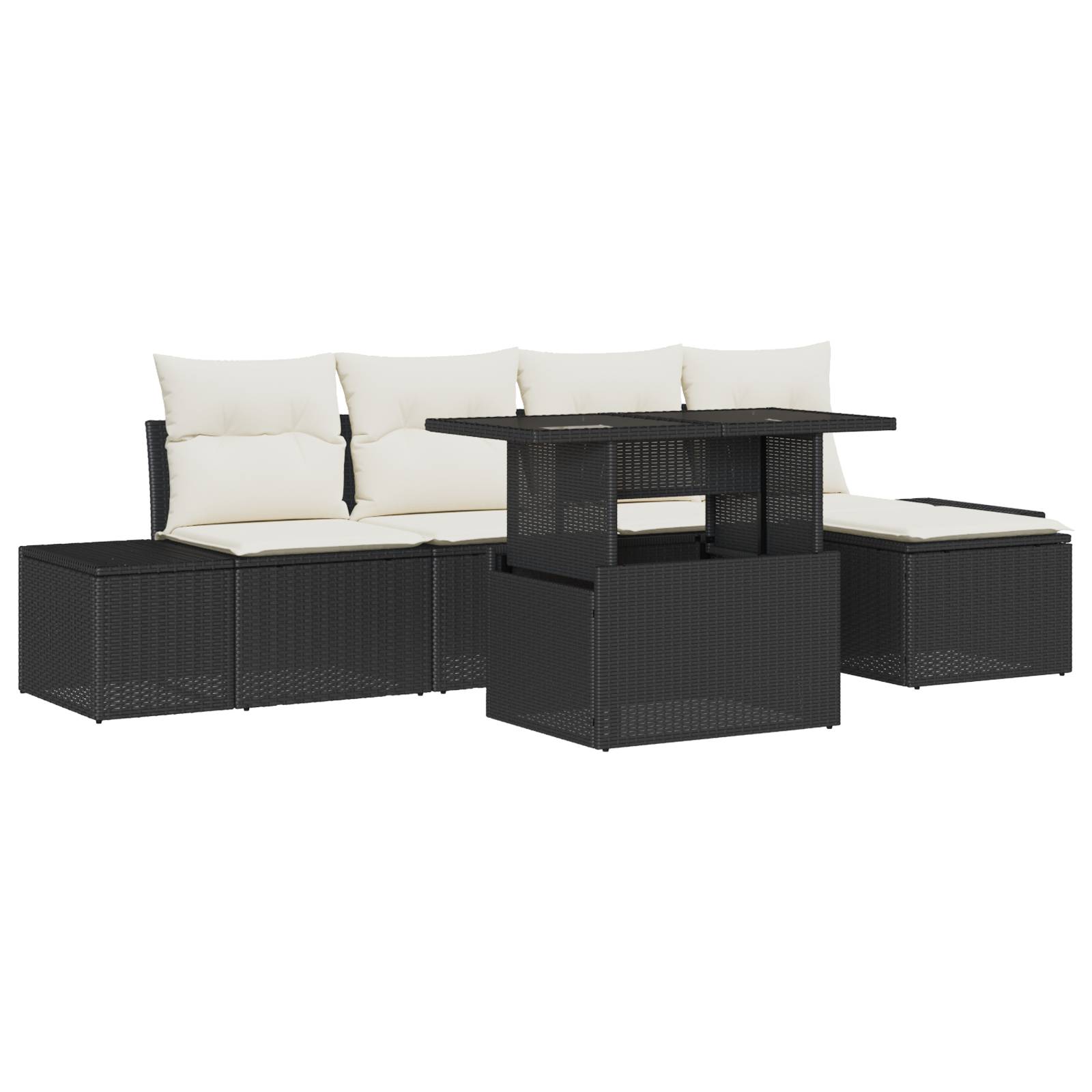 vidaXL 6-tlg. Garten-Sofagarnitur mit Kissen Schwarz Poly Rattan