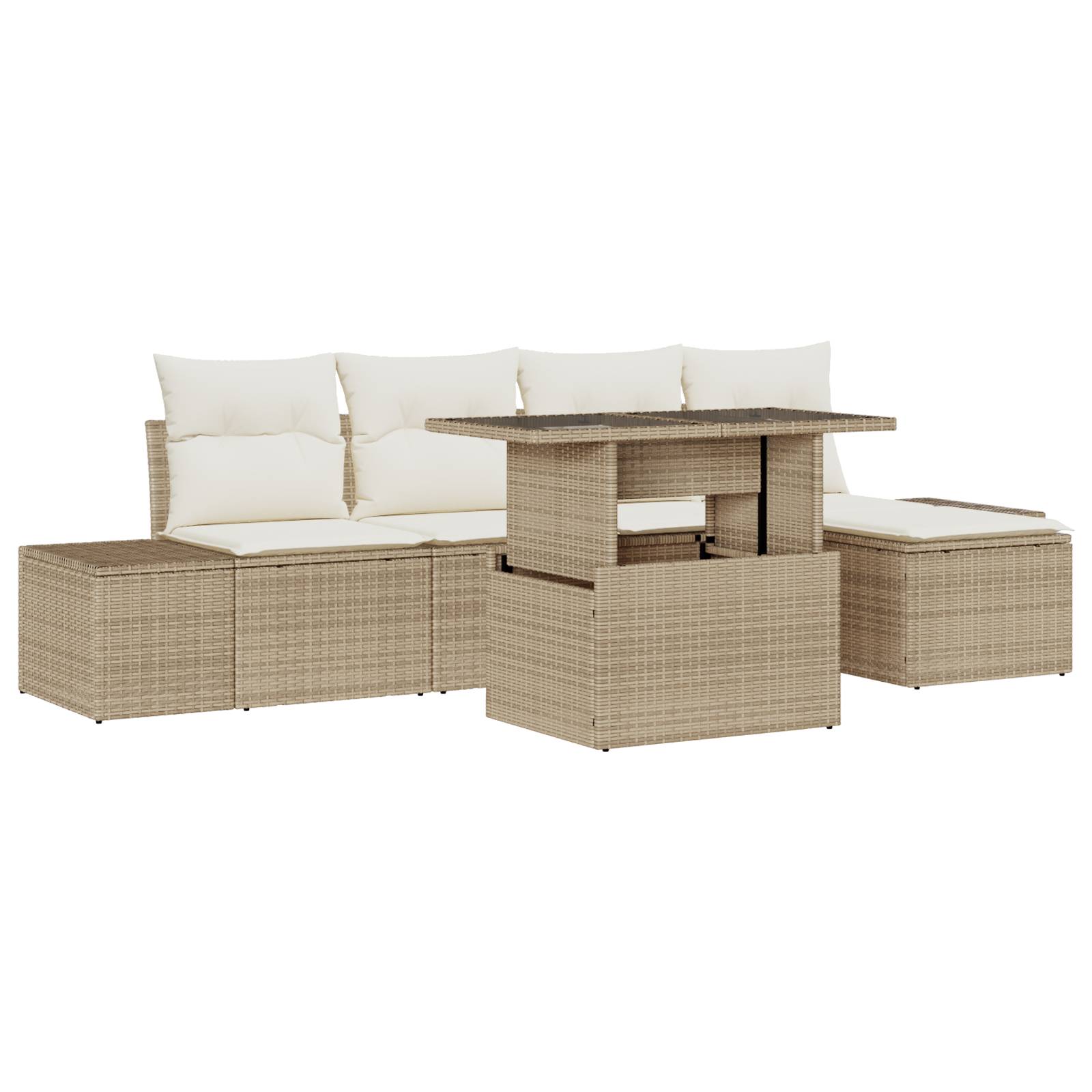 vidaXL 6-tlg. Garten-Sofagarnitur mit Kissen Beige Poly Rattan