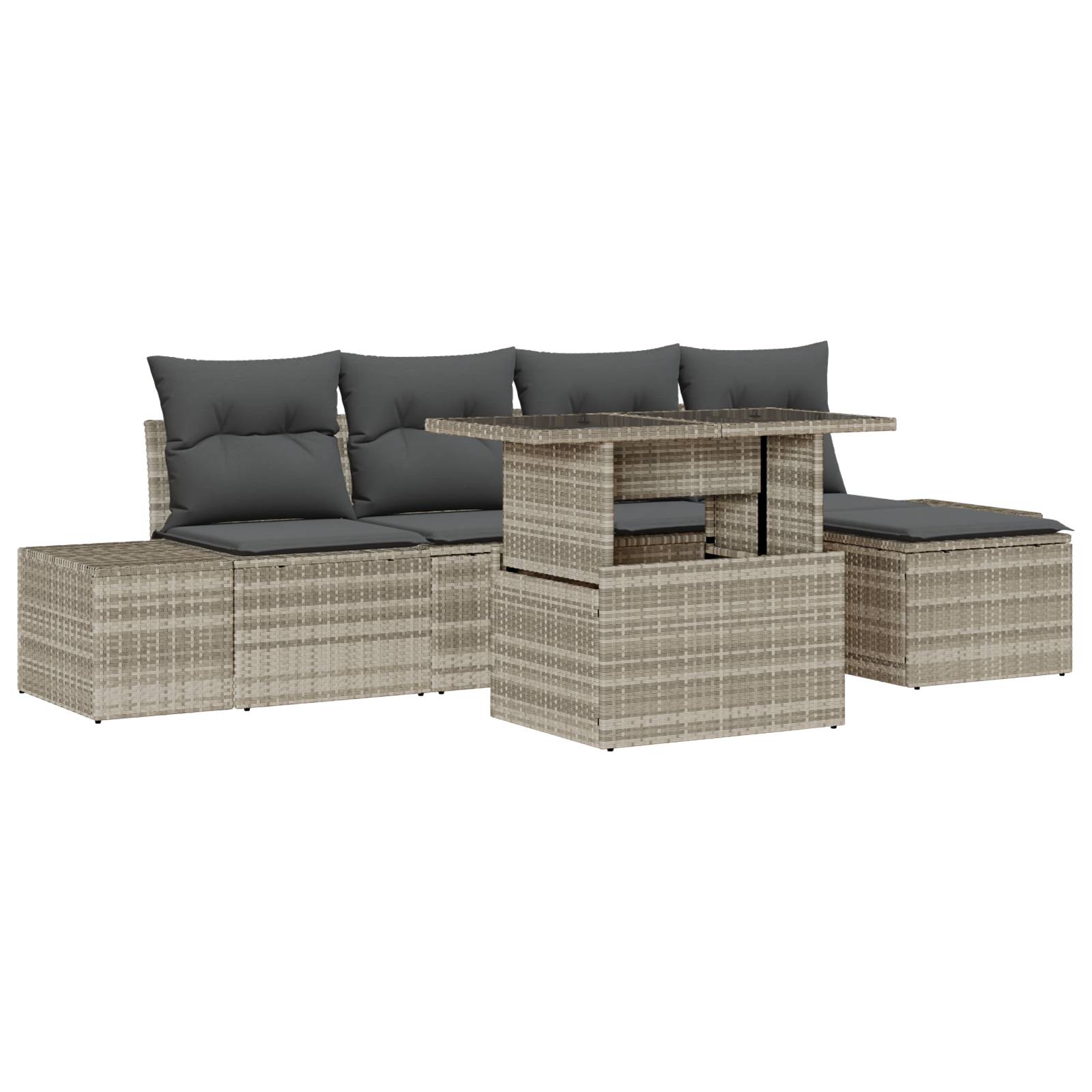 vidaXL 6-tlg. Garten-Sofagarnitur mit Kissen Hellgrau Poly Rattan