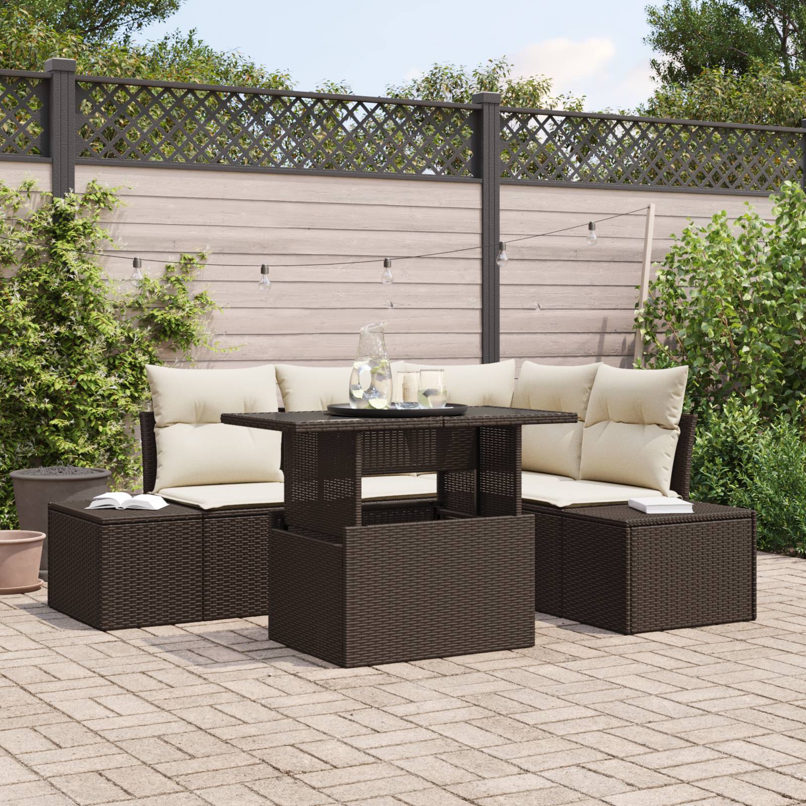 vidaXL 5-teiliges Garten Sofa Set mit Kissen Braun Poly Rattan
