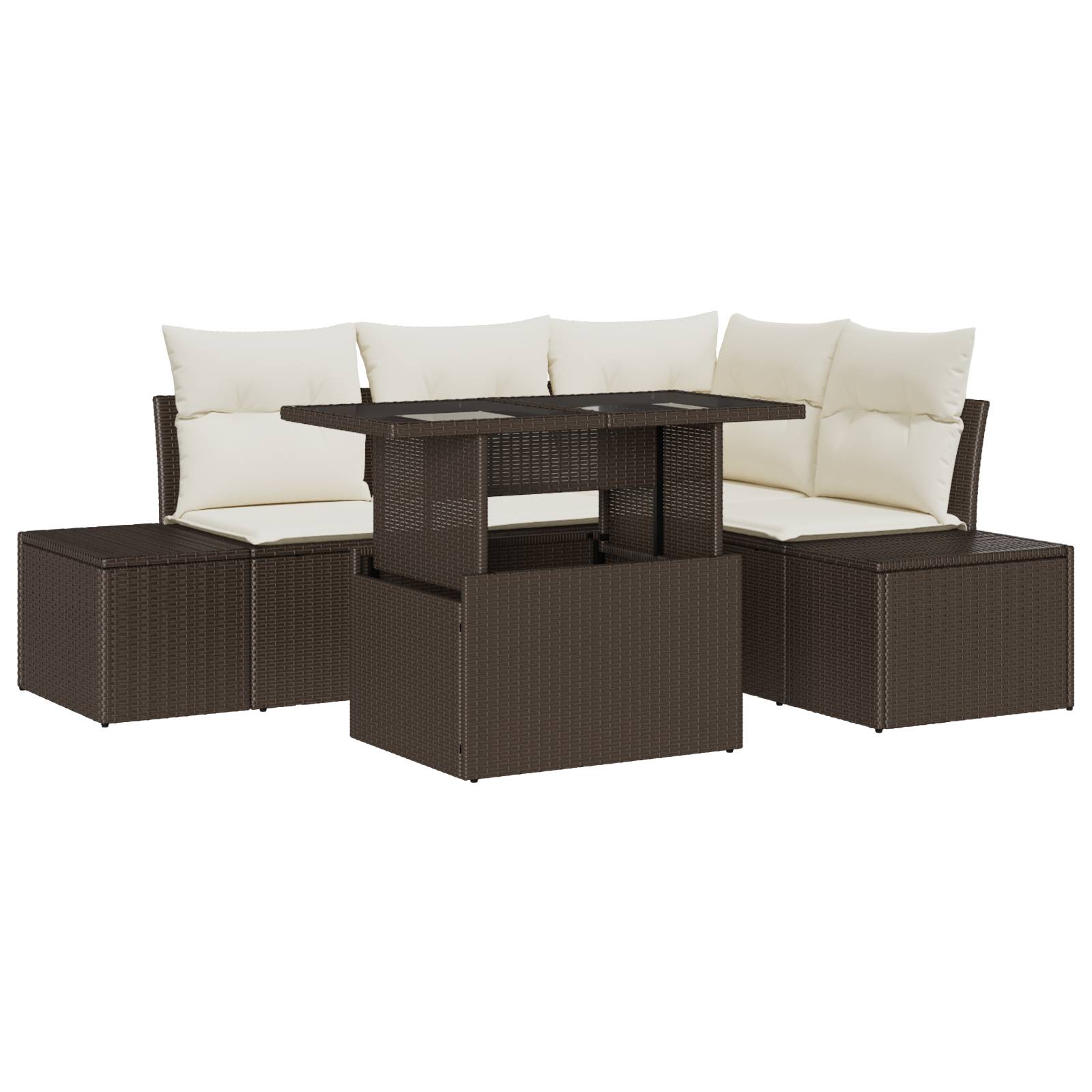 vidaXL 5-teiliges Garten Sofa Set mit Kissen Braun Poly Rattan