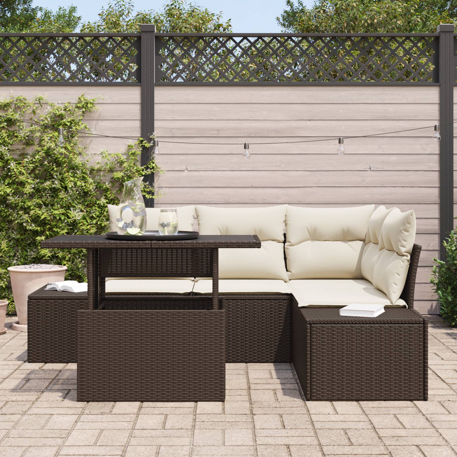 vidaXL 5-teiliges Garten Sofa Set mit Kissen Braun Poly Rattan