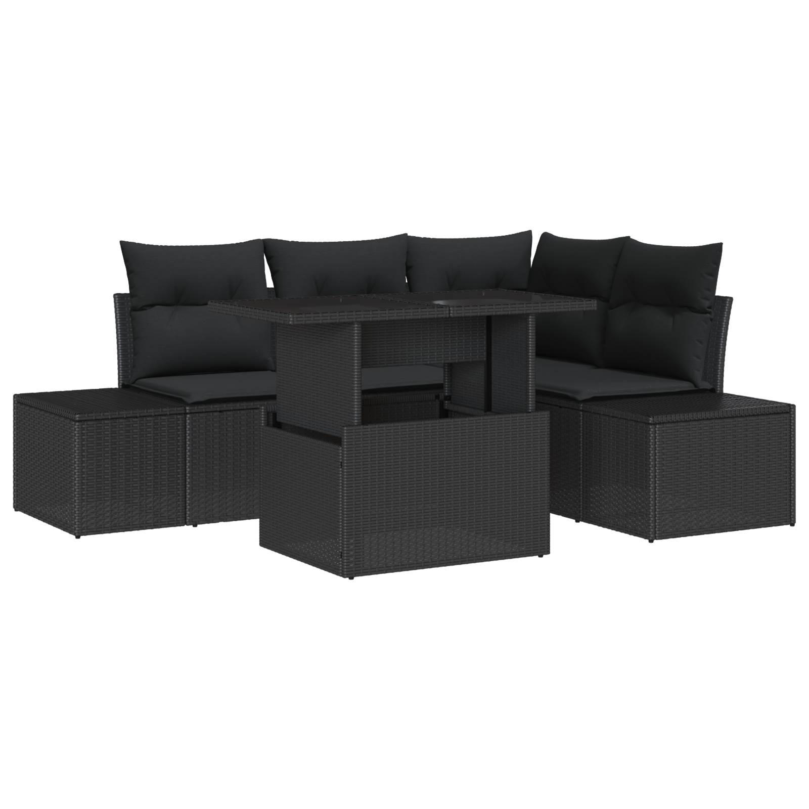 vidaXL 5-tlg. Garten-Sofagarnitur mit Kissen Schwarz Poly Rattan